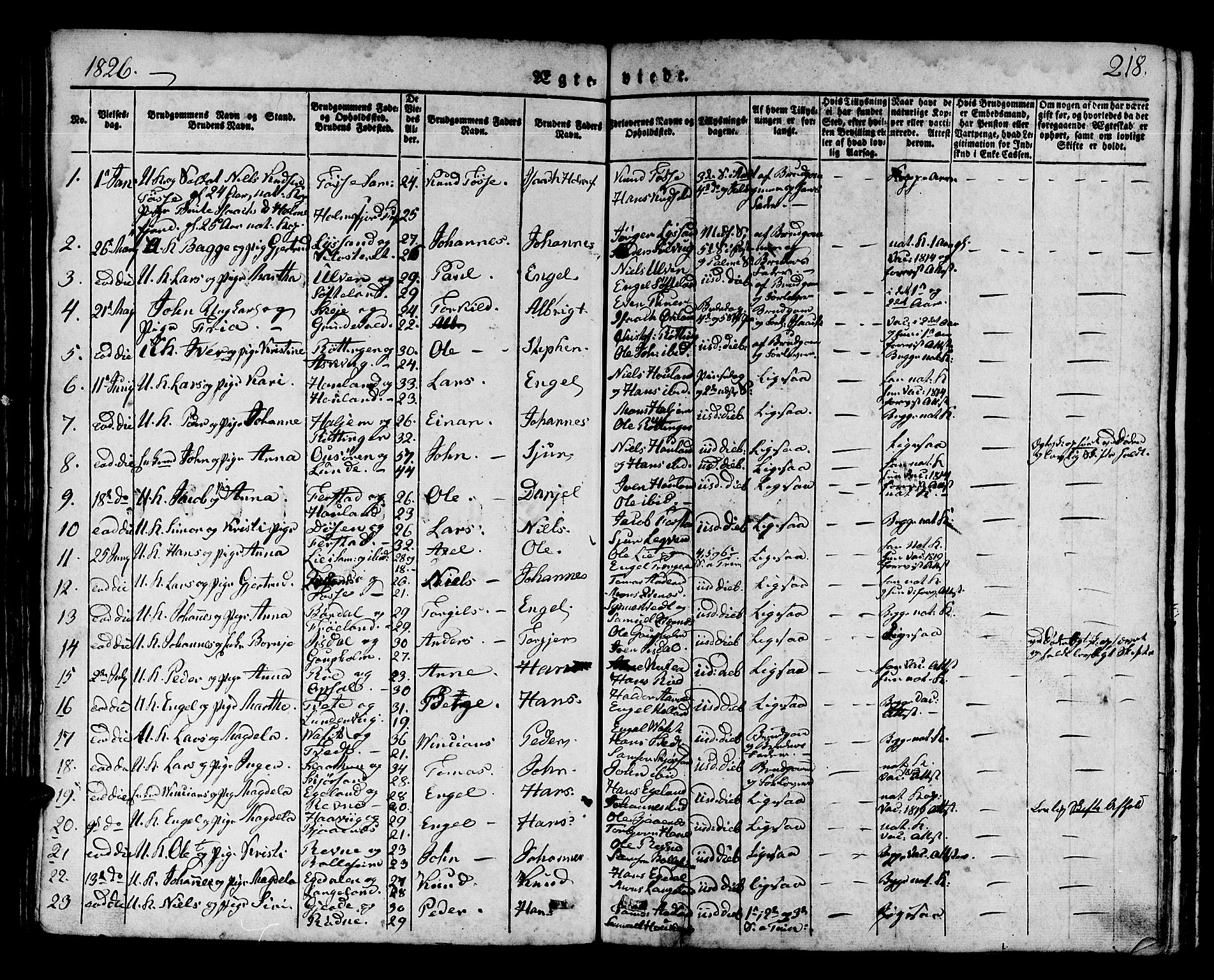 Os sokneprestembete, SAB/A-99929: Parish register (official) no. A 14, 1826-1839, p. 218