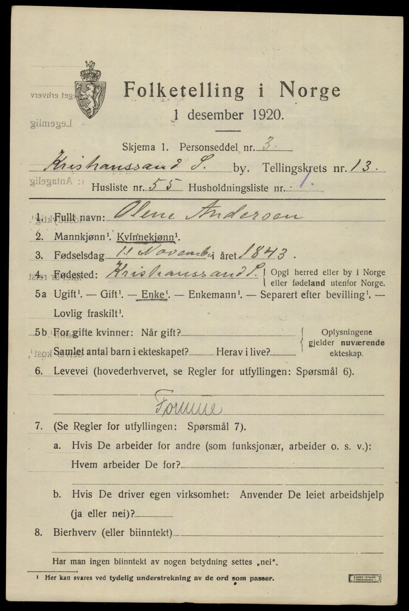 SAK, 1920 census for Kristiansand, 1920, p. 28263