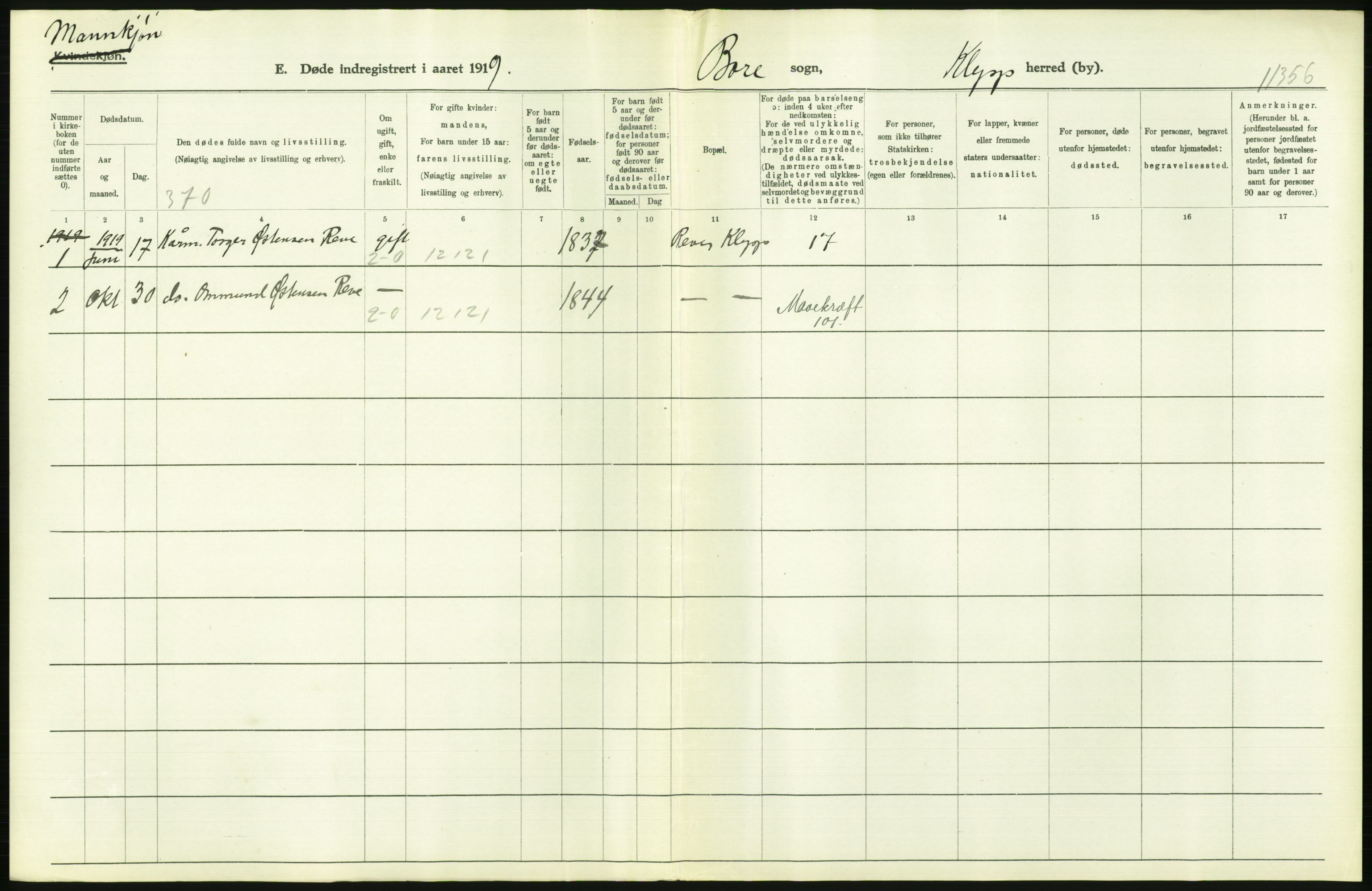 Statistisk sentralbyrå, Sosiodemografiske emner, Befolkning, RA/S-2228/D/Df/Dfb/Dfbi/L0030: Rogaland fylke: Døde. Bygder og byer., 1919, p. 30