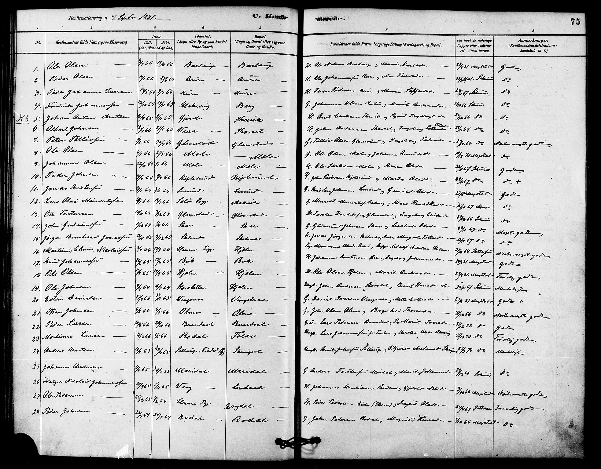 Ministerialprotokoller, klokkerbøker og fødselsregistre - Møre og Romsdal, AV/SAT-A-1454/578/L0906: Parish register (official) no. 578A05, 1878-1886, p. 75