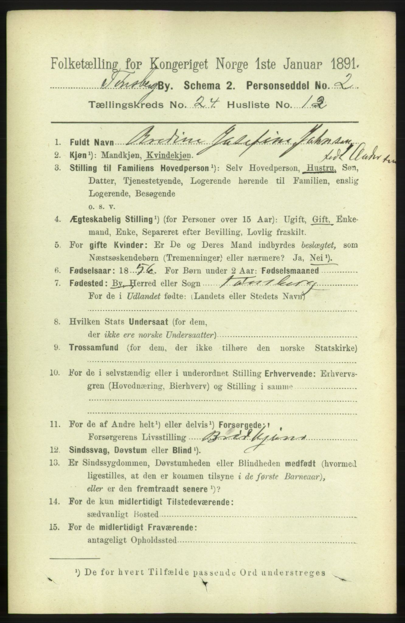 RA, 1891 census for 0705 Tønsberg, 1891, p. 6460