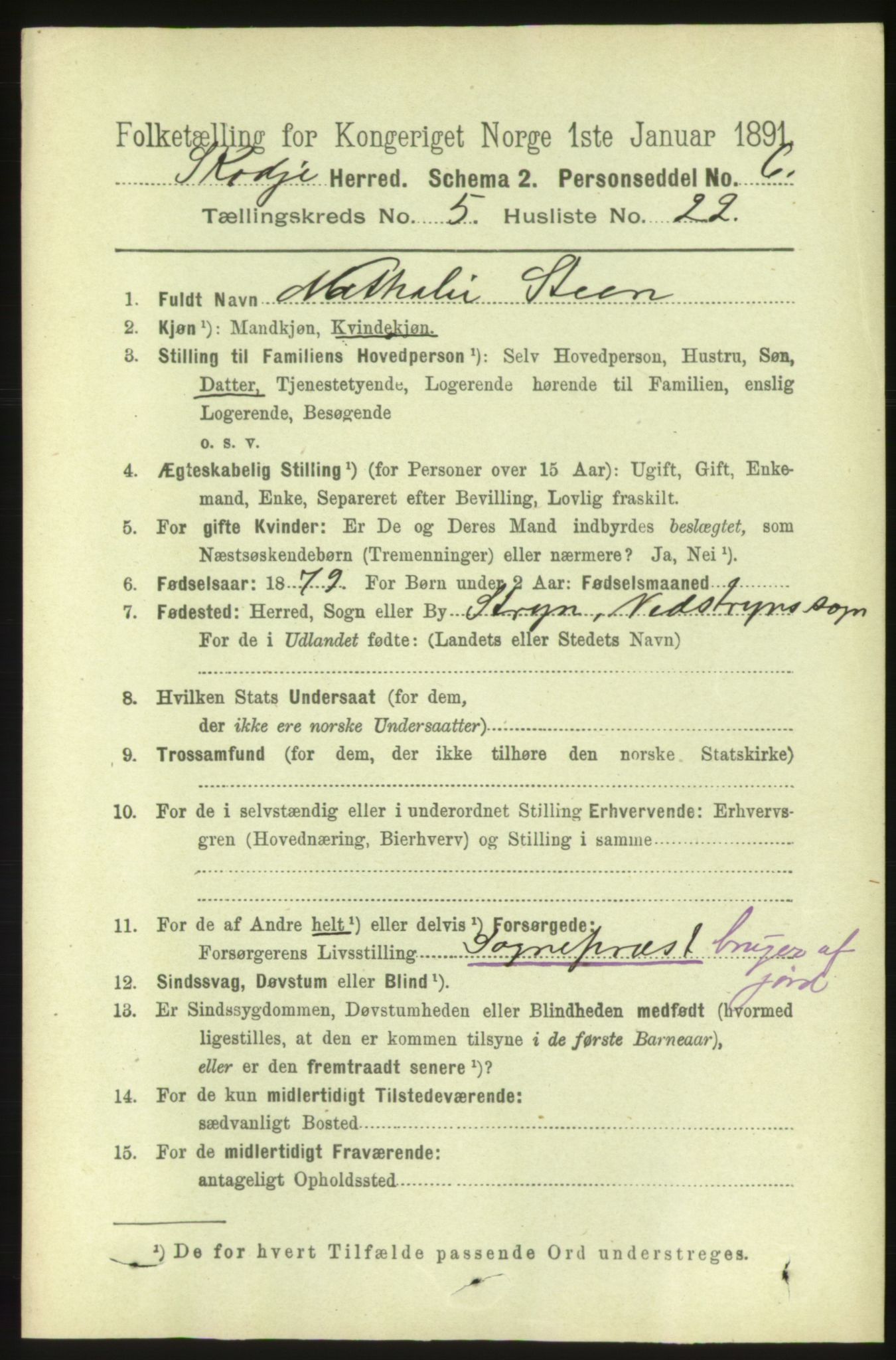 RA, 1891 census for 1529 Skodje, 1891, p. 952