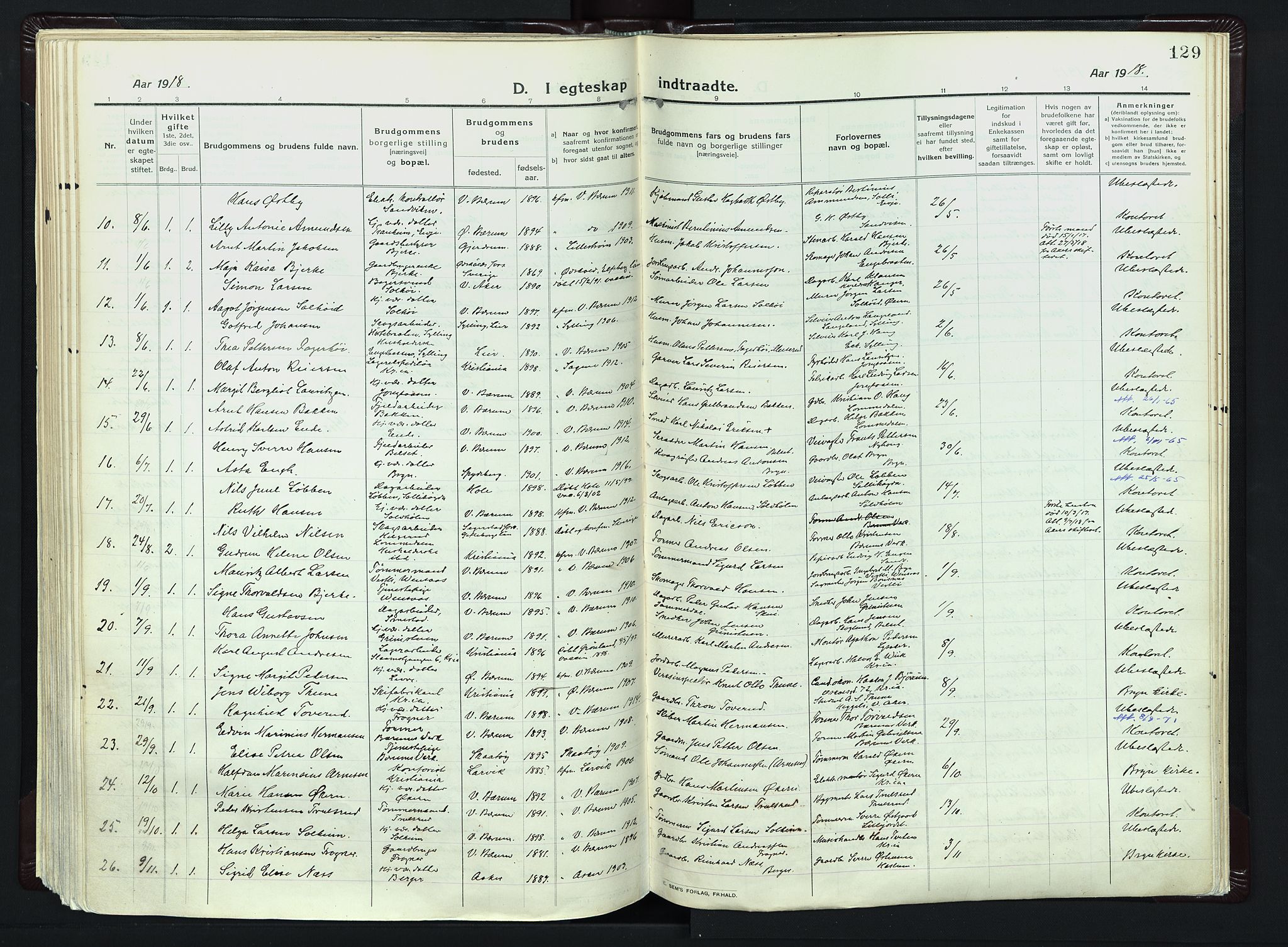 Vestre Bærum prestekontor Kirkebøker, SAO/A-10209a/F/Fa/L0003: Parish register (official) no. 3, 1916-1930, p. 129