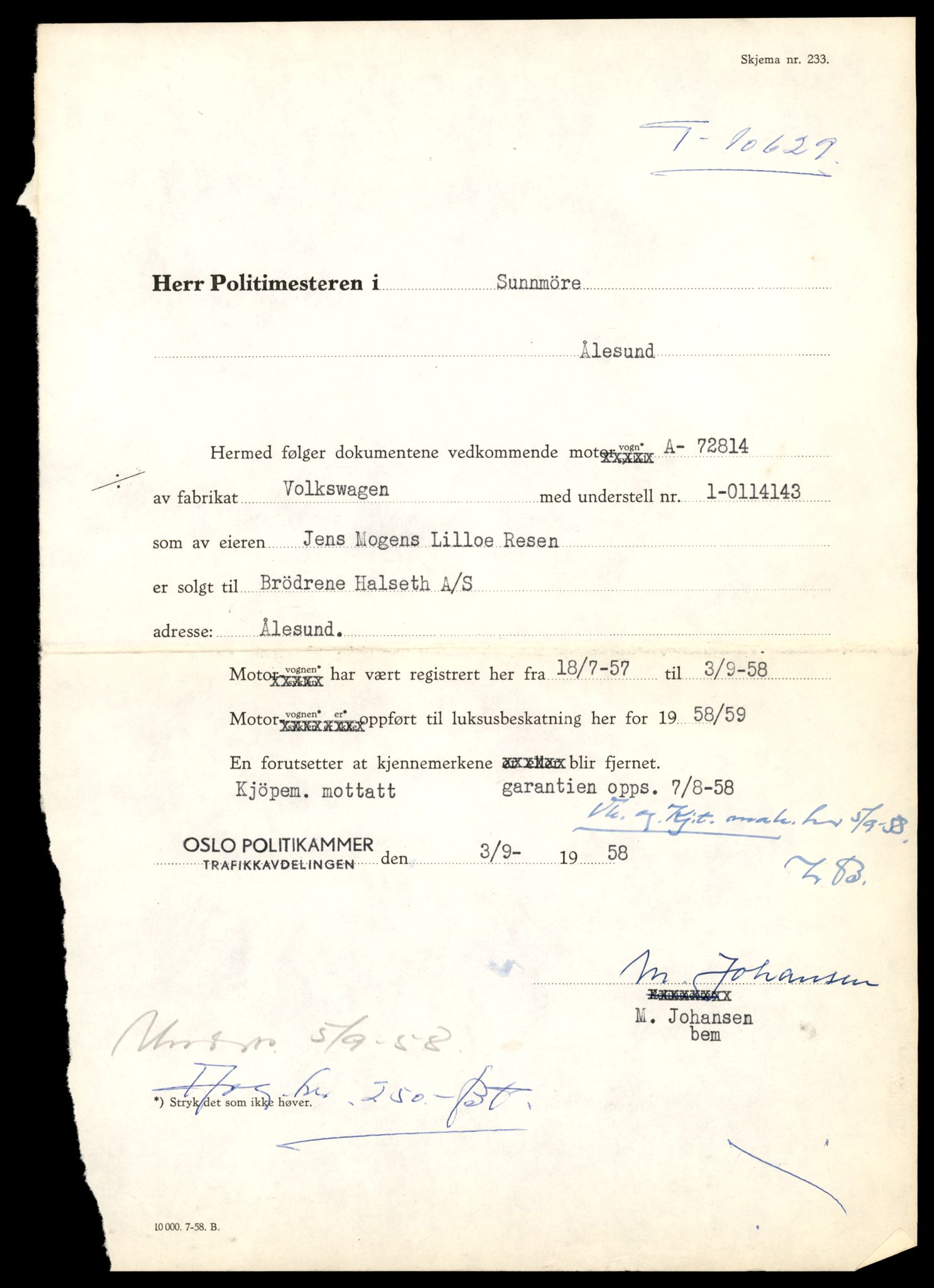 Møre og Romsdal vegkontor - Ålesund trafikkstasjon, AV/SAT-A-4099/F/Fe/L0022: Registreringskort for kjøretøy T 10584 - T 10694, 1927-1998, p. 1419