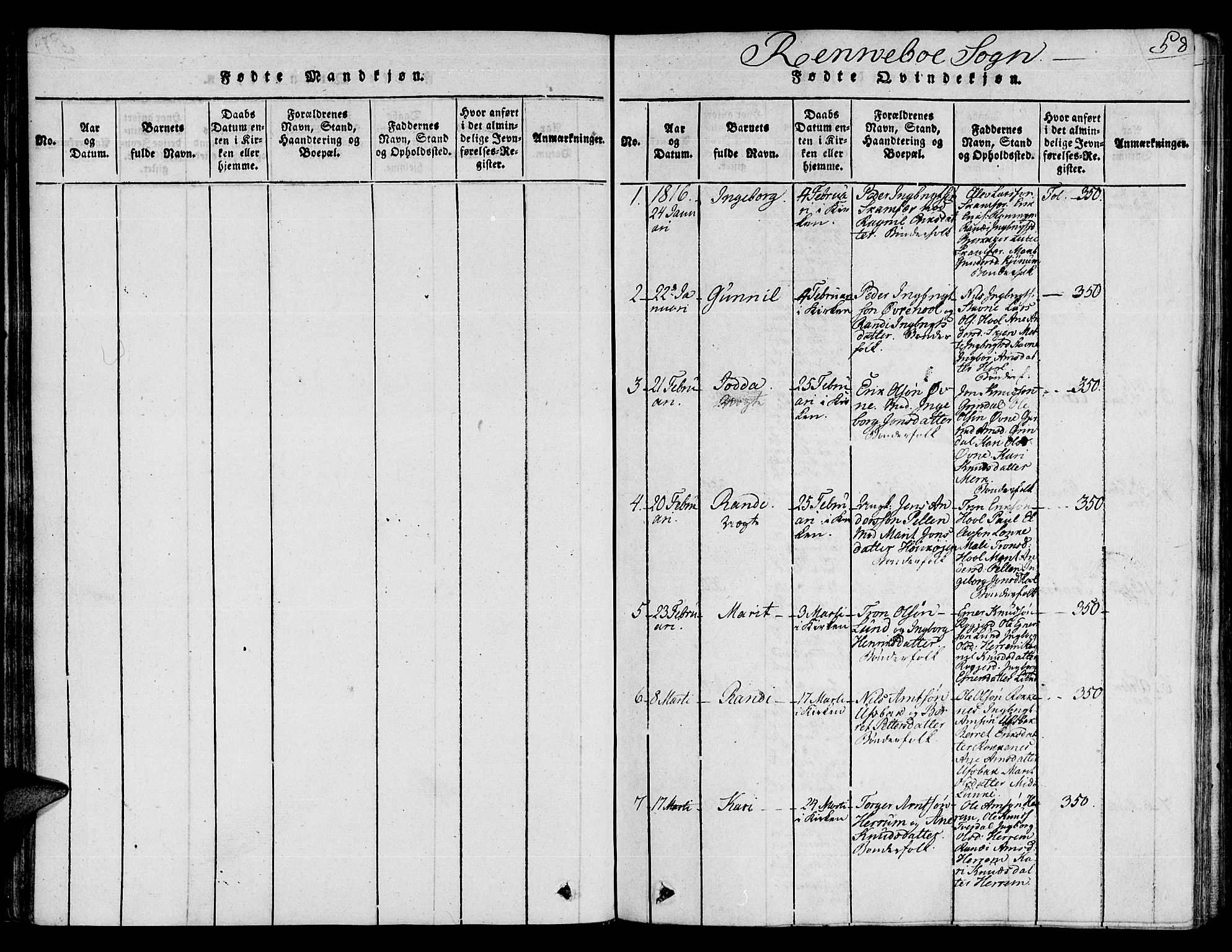 Ministerialprotokoller, klokkerbøker og fødselsregistre - Sør-Trøndelag, SAT/A-1456/672/L0854: Parish register (official) no. 672A06 /2, 1816-1829, p. 58