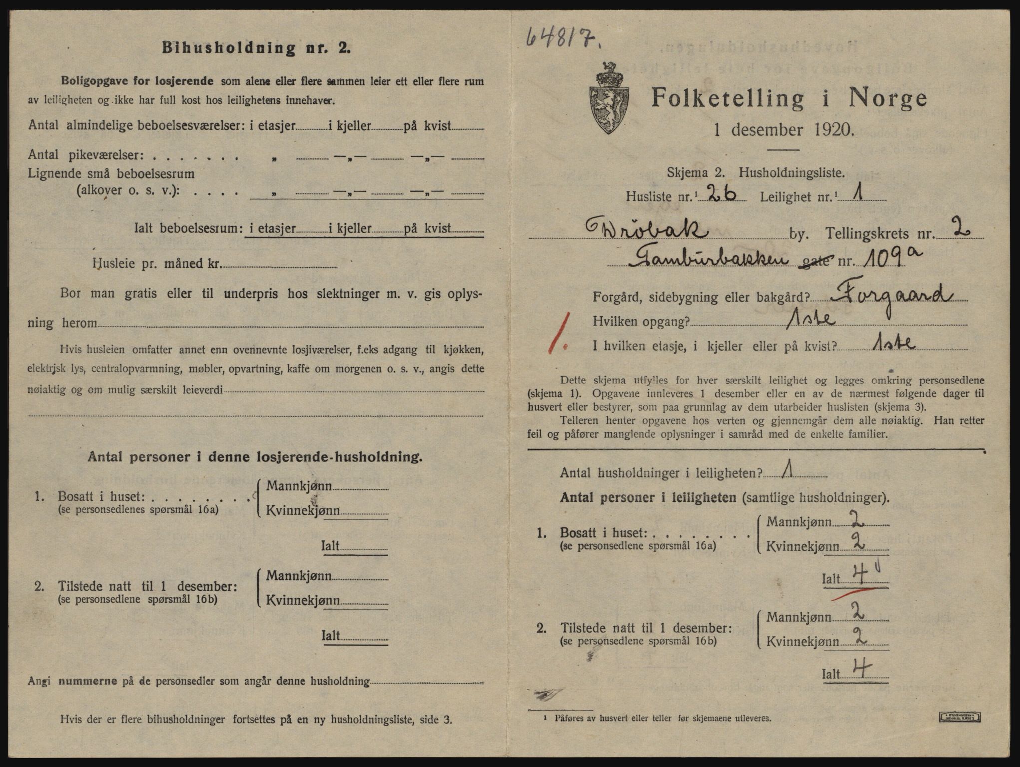 SAO, 1920 census for Drøbak, 1920, p. 1027
