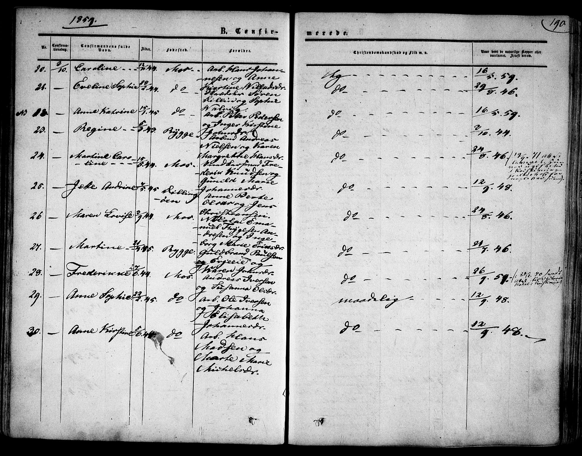 Moss prestekontor Kirkebøker, AV/SAO-A-2003/F/Fa/L0008: Parish register (official) no. I 8, 1852-1869, p. 190