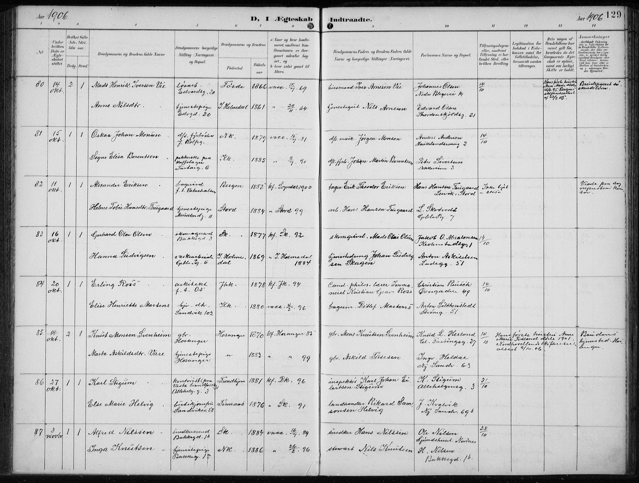 Sandviken Sokneprestembete, AV/SAB-A-77601/H/Ha/L0014: Parish register (official) no. D 1, 1896-1911, p. 129