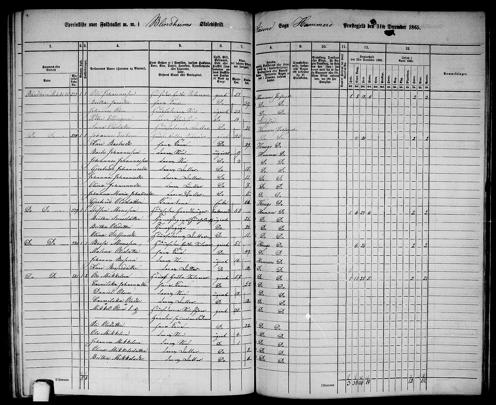 RA, 1865 census for Hamre, 1865, p. 194