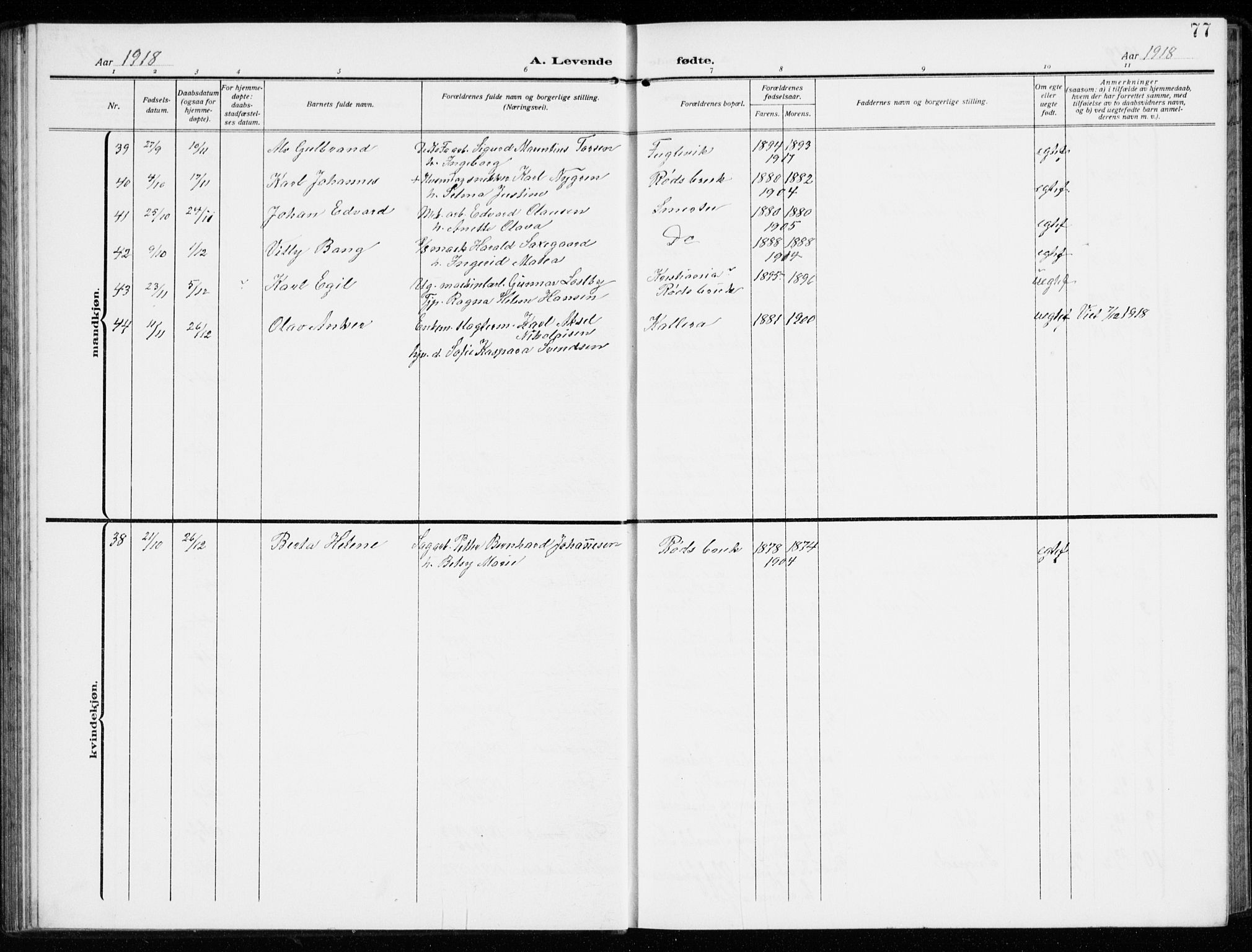 Kråkerøy prestekontor Kirkebøker, AV/SAO-A-10912/G/Ga/L0001: Parish register (copy) no. 1, 1908-1944, p. 77