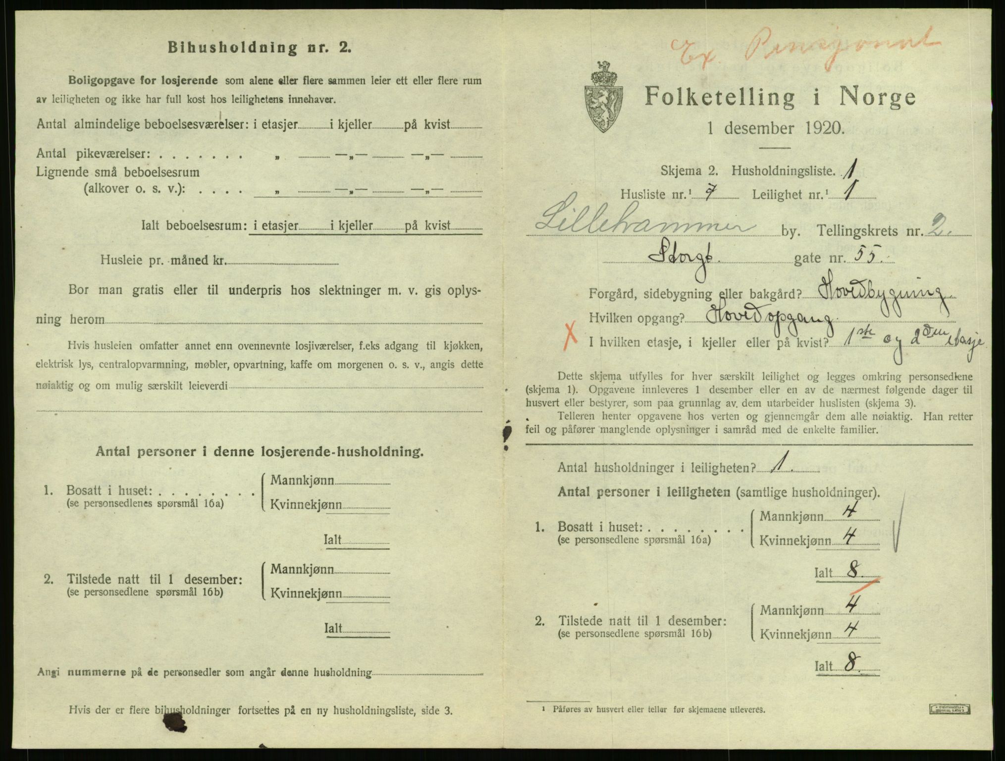 SAH, 1920 census for Lillehammer, 1920, p. 1538