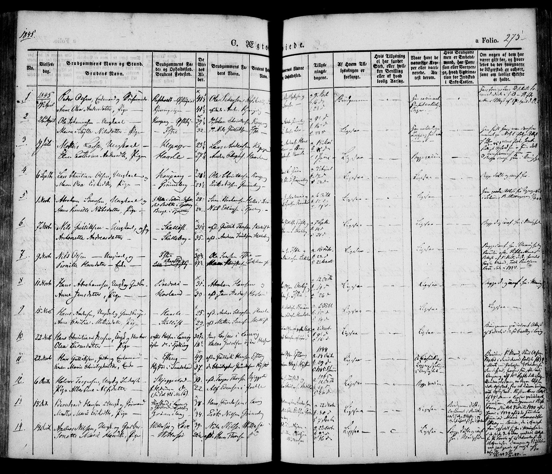 Tjølling kirkebøker, AV/SAKO-A-60/F/Fa/L0006: Parish register (official) no. 6, 1835-1859, p. 275