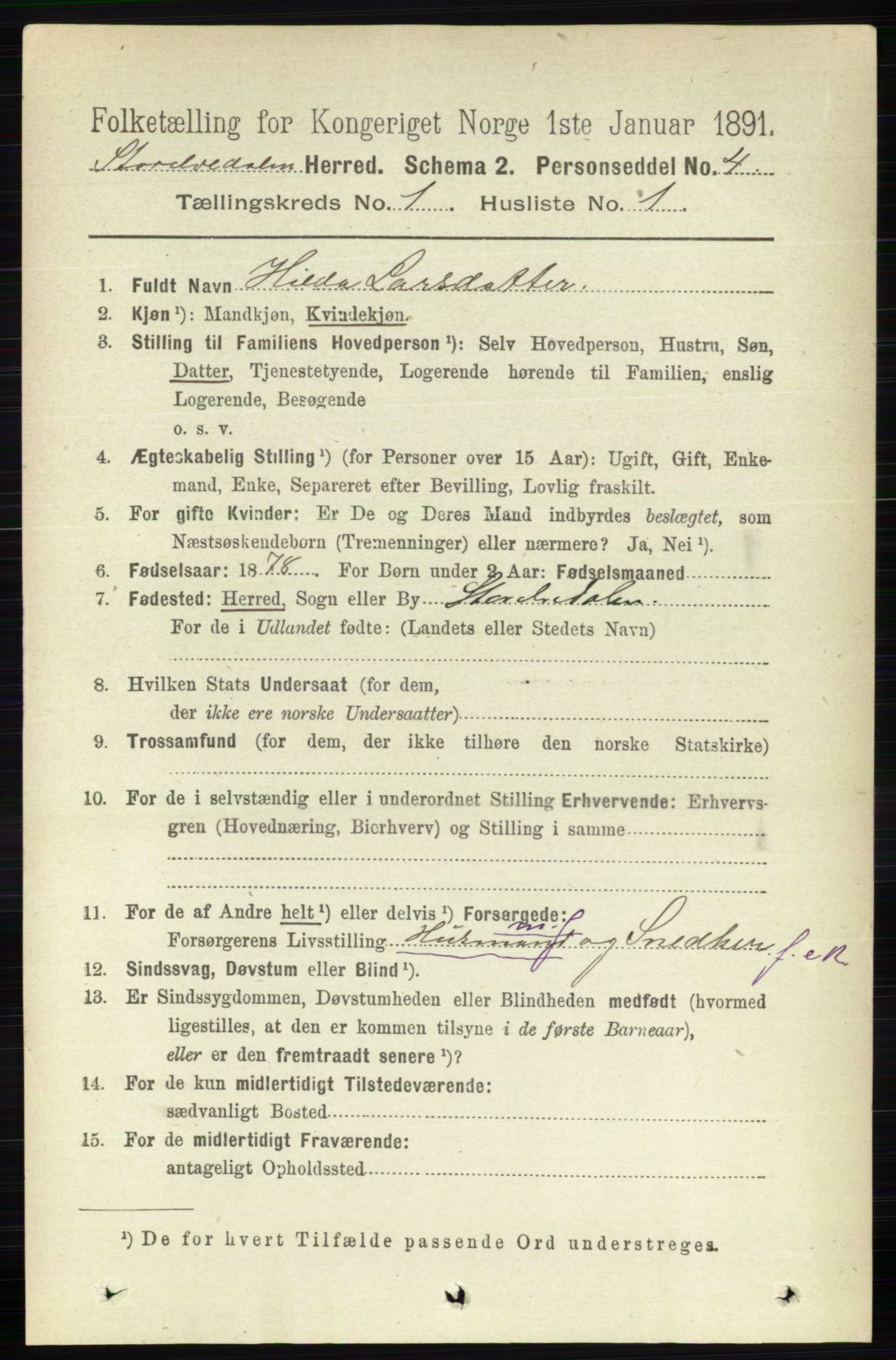 RA, 1891 census for 0430 Stor-Elvdal, 1891, p. 74