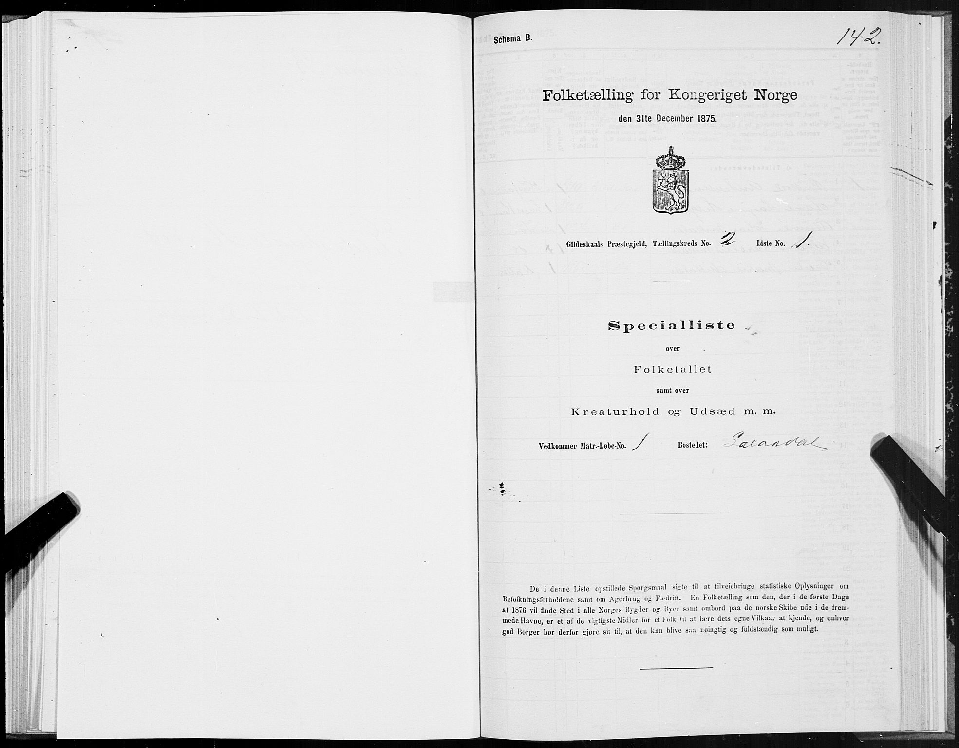 SAT, 1875 census for 1838P Gildeskål, 1875, p. 1142