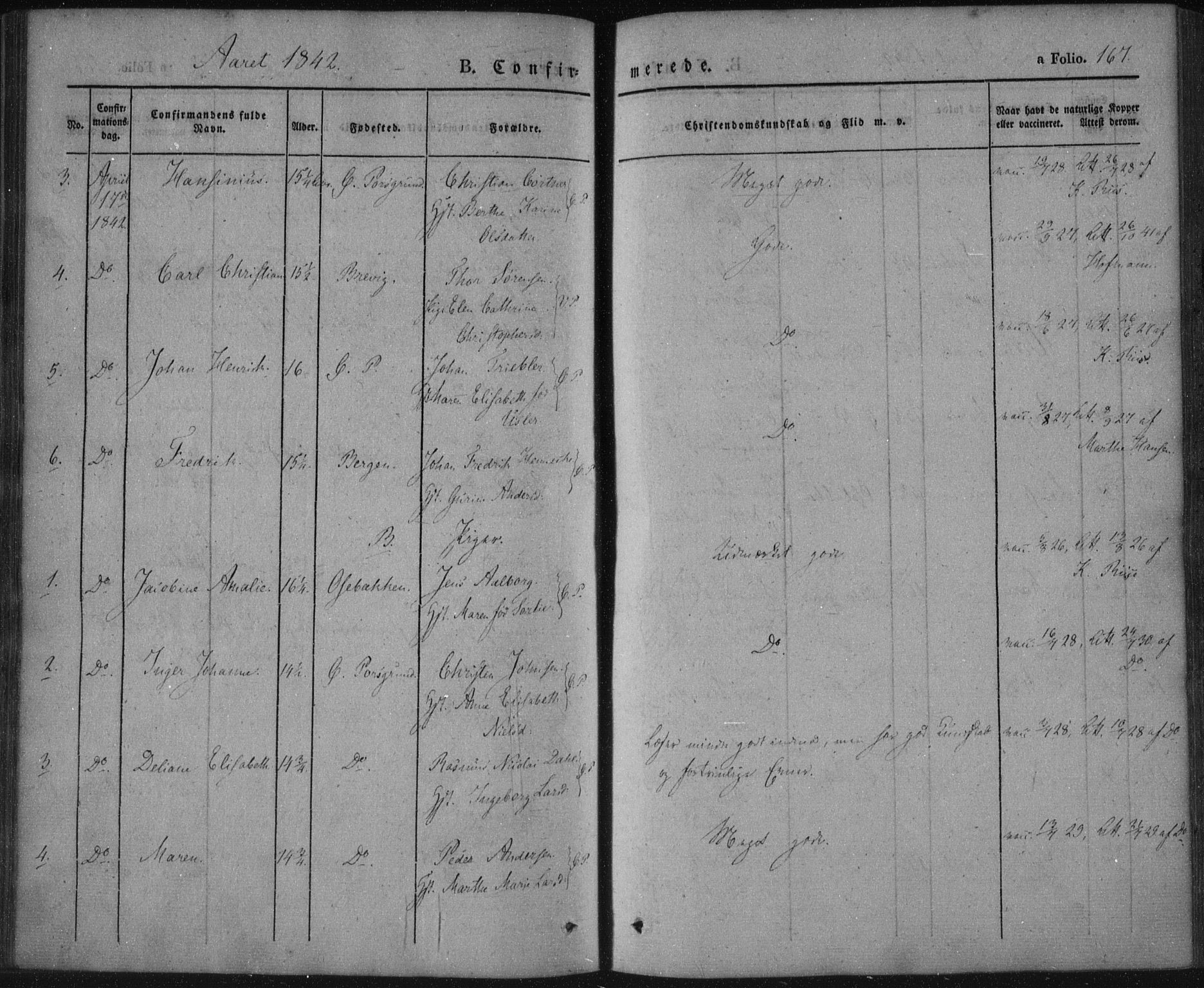 Porsgrunn kirkebøker , SAKO/A-104/F/Fa/L0006: Parish register (official) no. 6, 1841-1857, p. 167