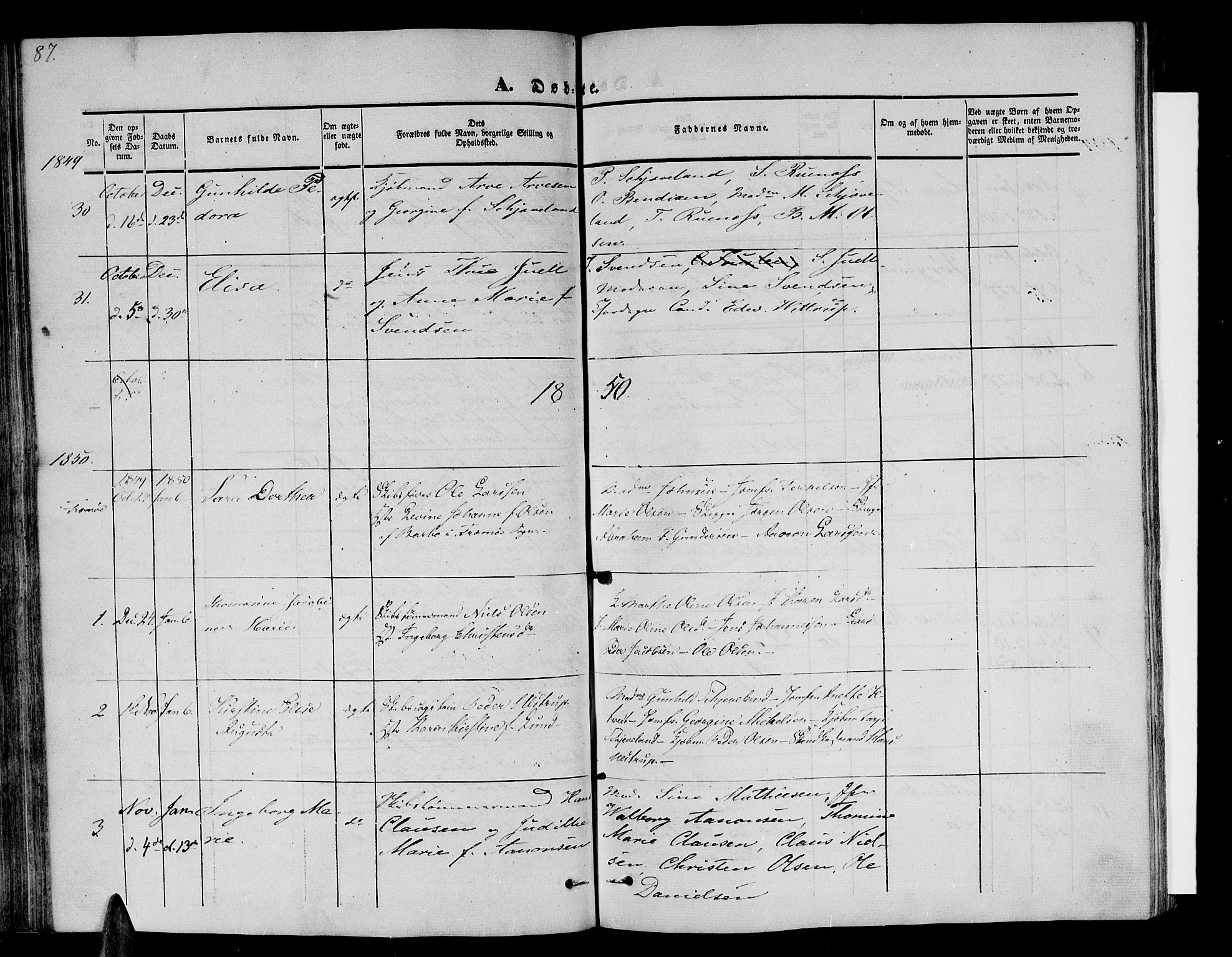 Arendal sokneprestkontor, Trefoldighet, SAK/1111-0040/F/Fb/L0002: Parish register (copy) no. B 2, 1838-1860, p. 87