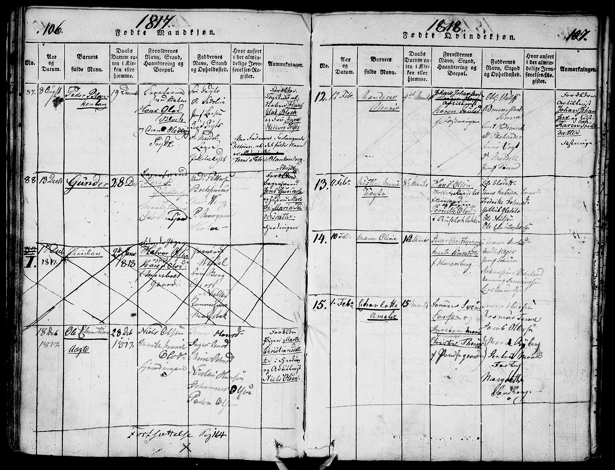 Garnisonsmenigheten Kirkebøker, SAO/A-10846/G/Ga/L0003: Parish register (copy) no. 3, 1815-1819, p. 106-107