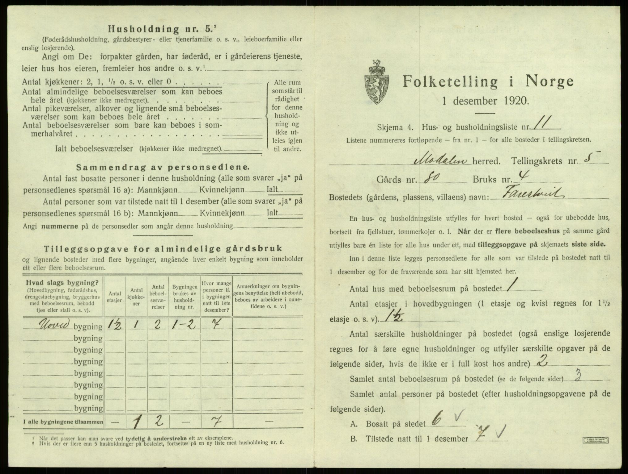 SAB, 1920 census for Modalen, 1920, p. 163