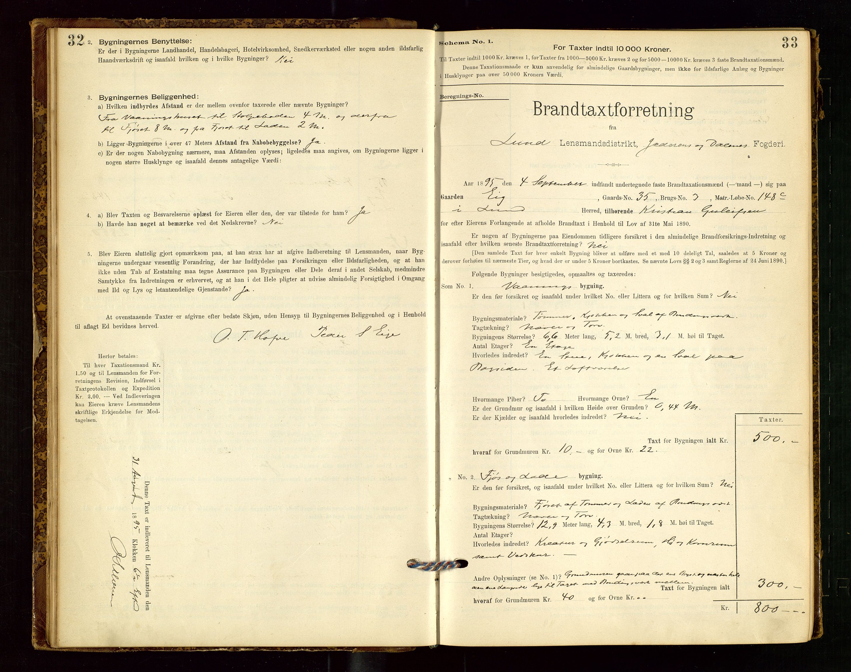 Lund lensmannskontor, AV/SAST-A-100303/Gob/L0001: "Brandtakstprotokol", 1894-1907, p. 32-33