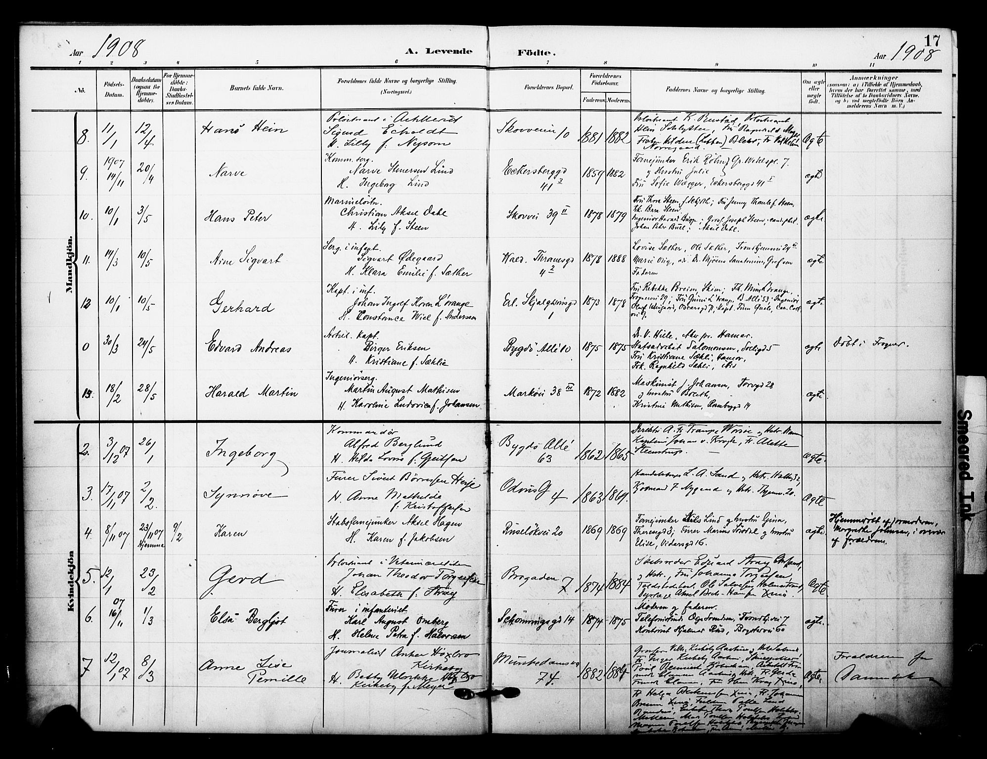 Garnisonsmenigheten Kirkebøker, SAO/A-10846/F/Fa/L0014: Parish register (official) no. 14, 1905-1914, p. 17