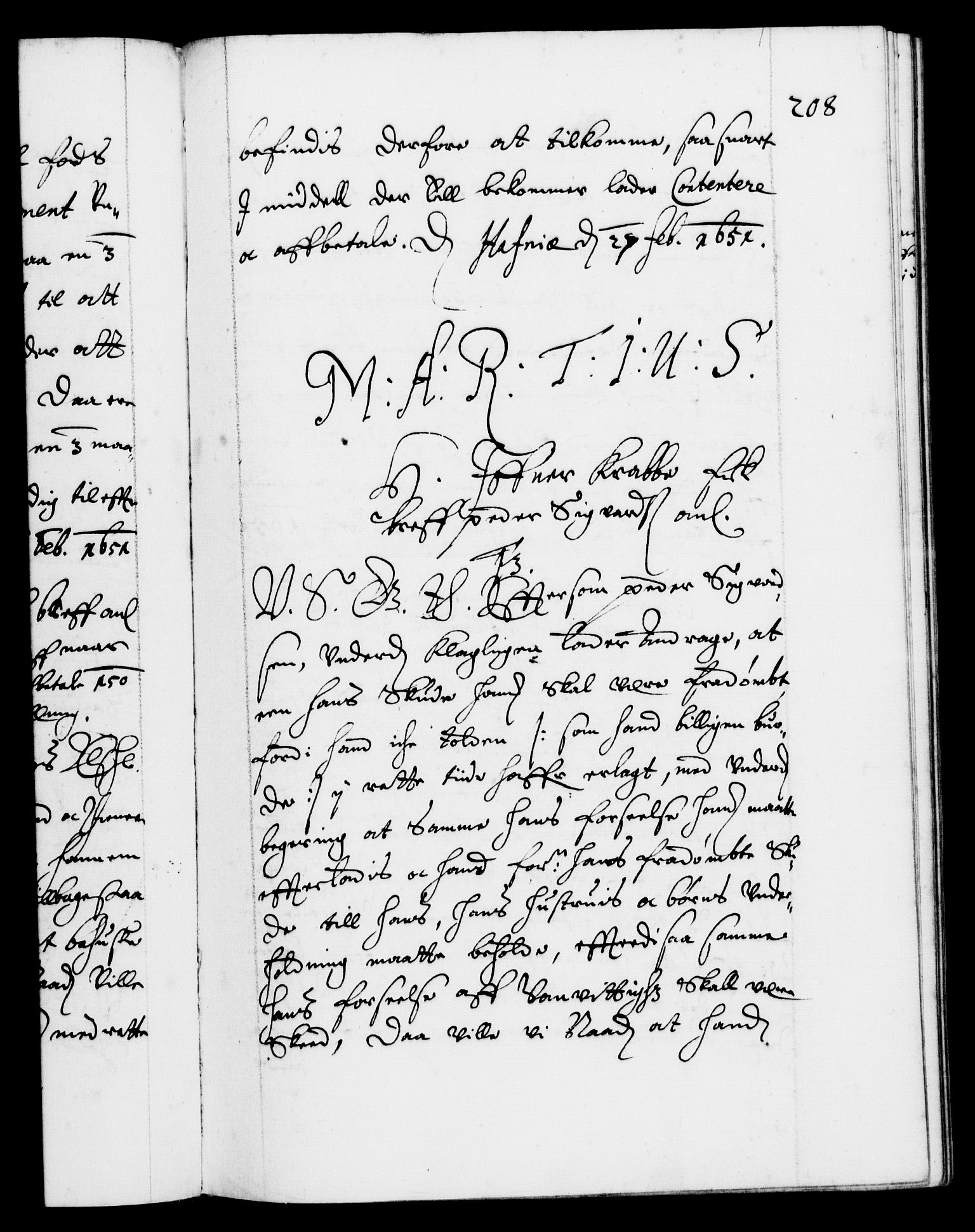 Danske Kanselli 1572-1799, RA/EA-3023/F/Fc/Fca/Fcab/L0008: Norske tegnelser (mikrofilm), 1648-1652, p. 208a