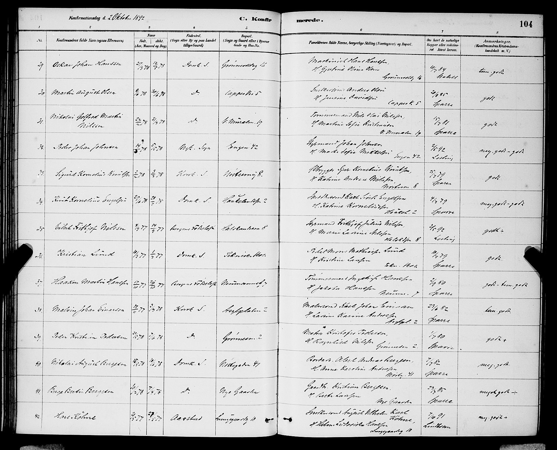 Domkirken sokneprestembete, SAB/A-74801/H/Hab/L0024: Parish register (copy) no. C 4, 1880-1899, p. 104