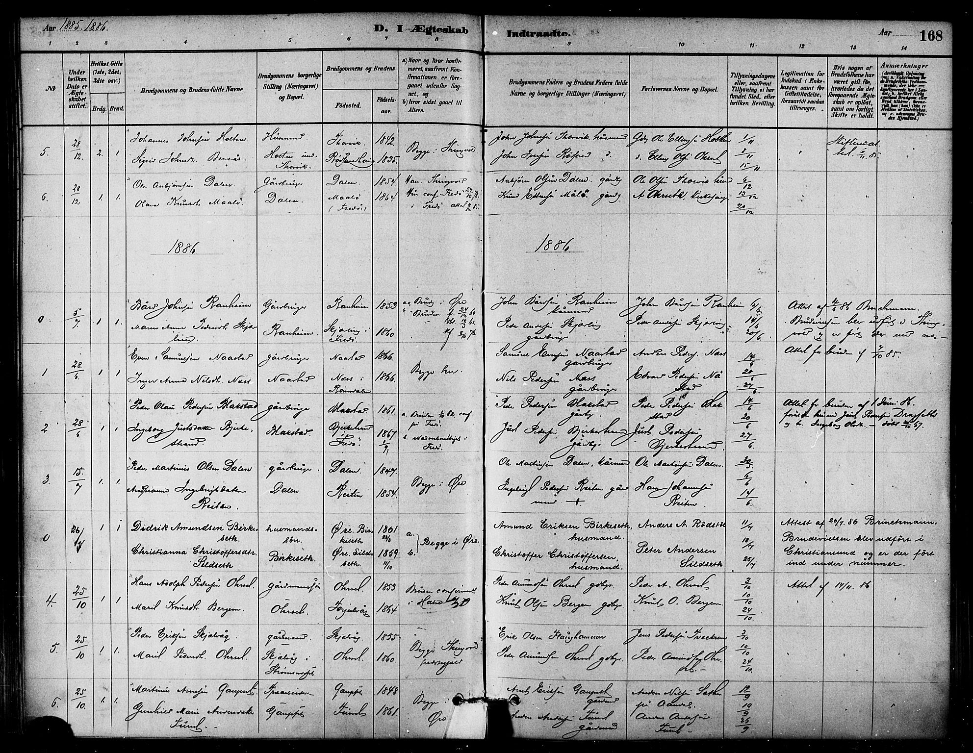 Ministerialprotokoller, klokkerbøker og fødselsregistre - Møre og Romsdal, SAT/A-1454/584/L0967: Parish register (official) no. 584A07, 1879-1894, p. 168