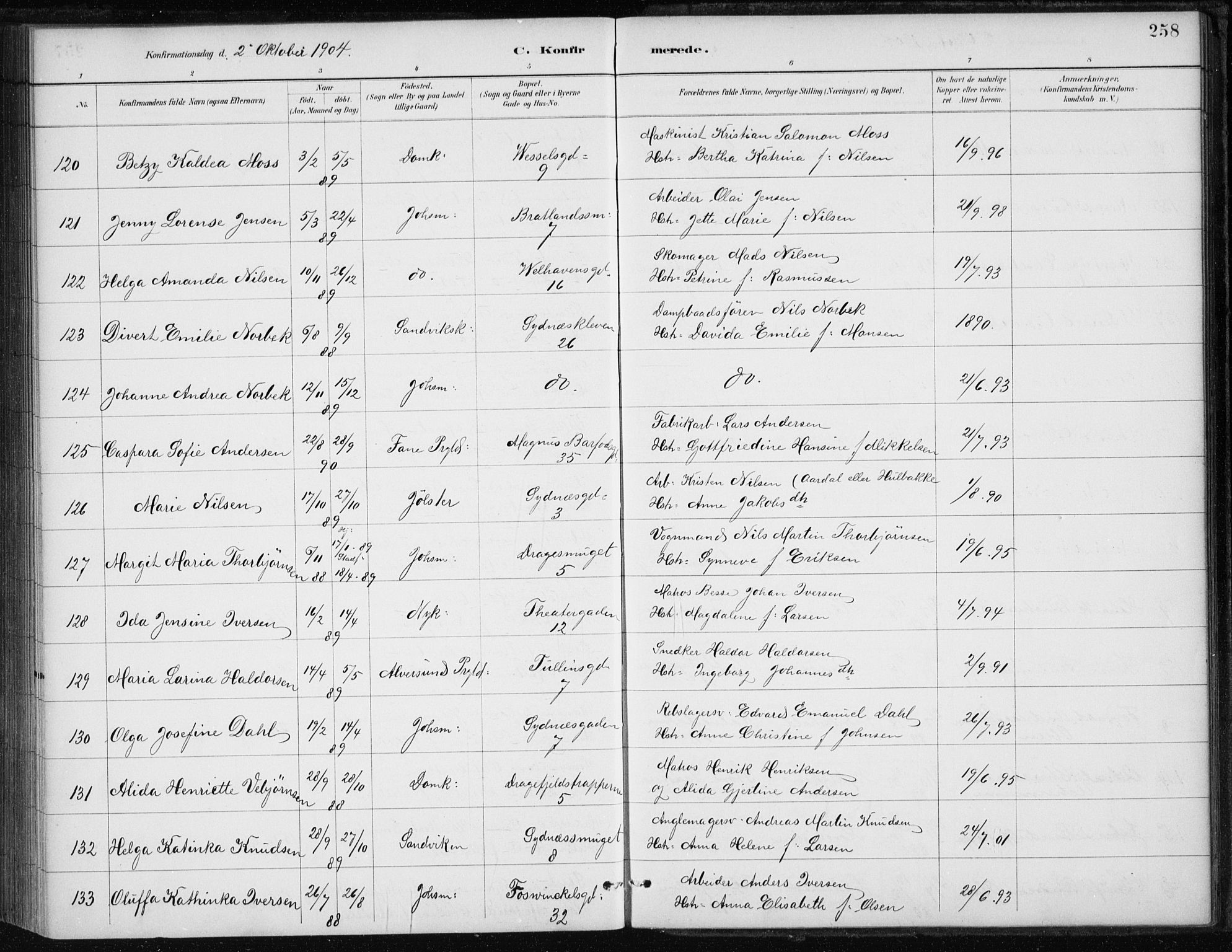 Johanneskirken sokneprestembete, AV/SAB-A-76001/H/Haa/L0008: Parish register (official) no. C 1, 1885-1907, p. 258