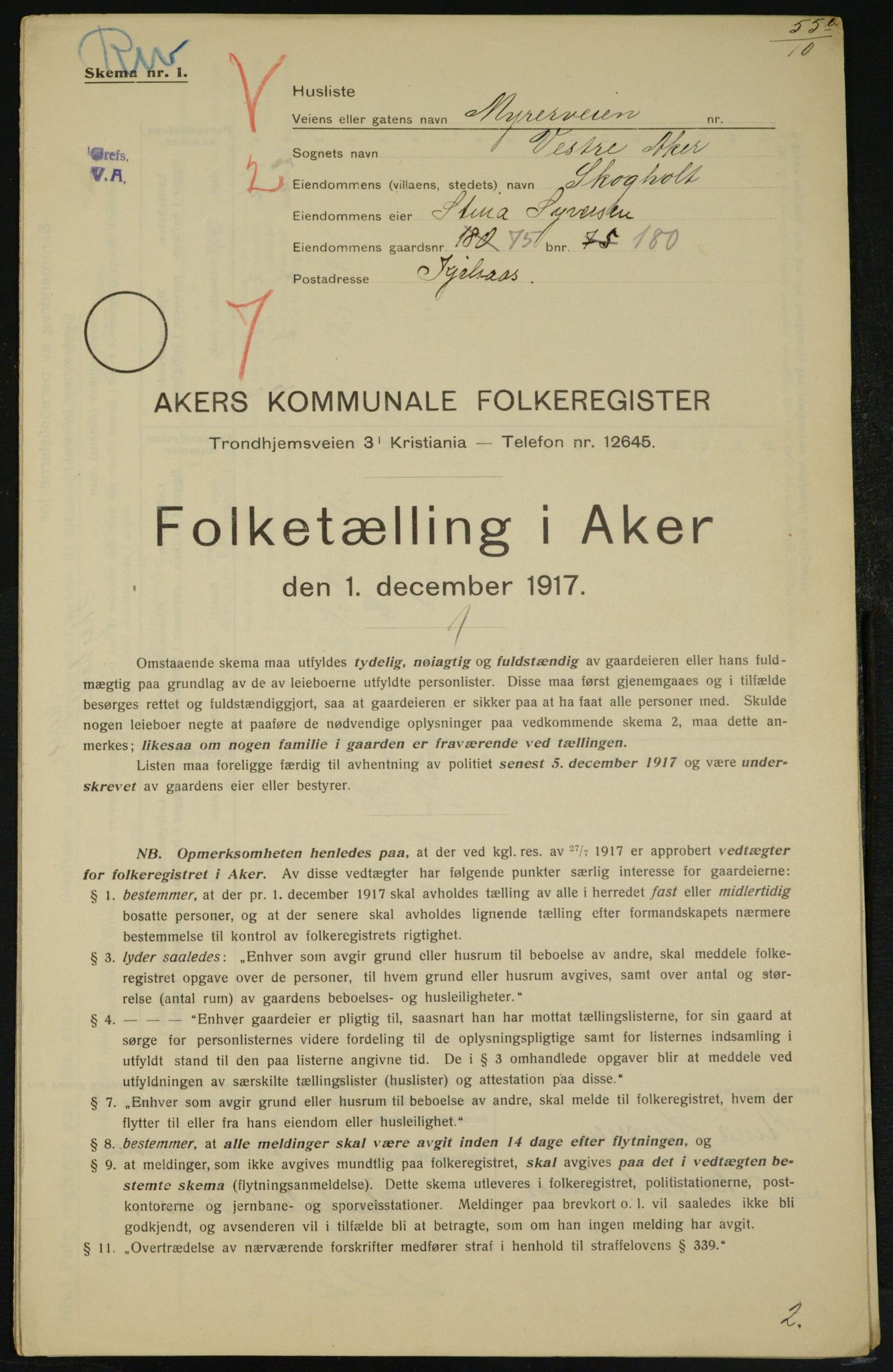 OBA, Municipal Census 1917 for Aker, 1917, p. 14185