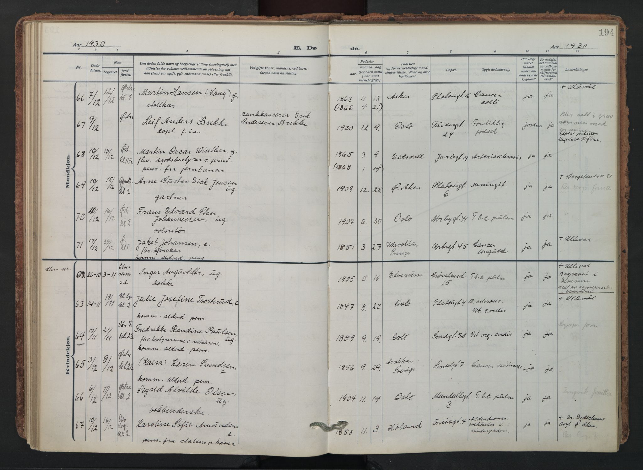 Grønland prestekontor Kirkebøker, SAO/A-10848/F/Fa/L0019: Parish register (official) no. 19, 1918-1938, p. 194