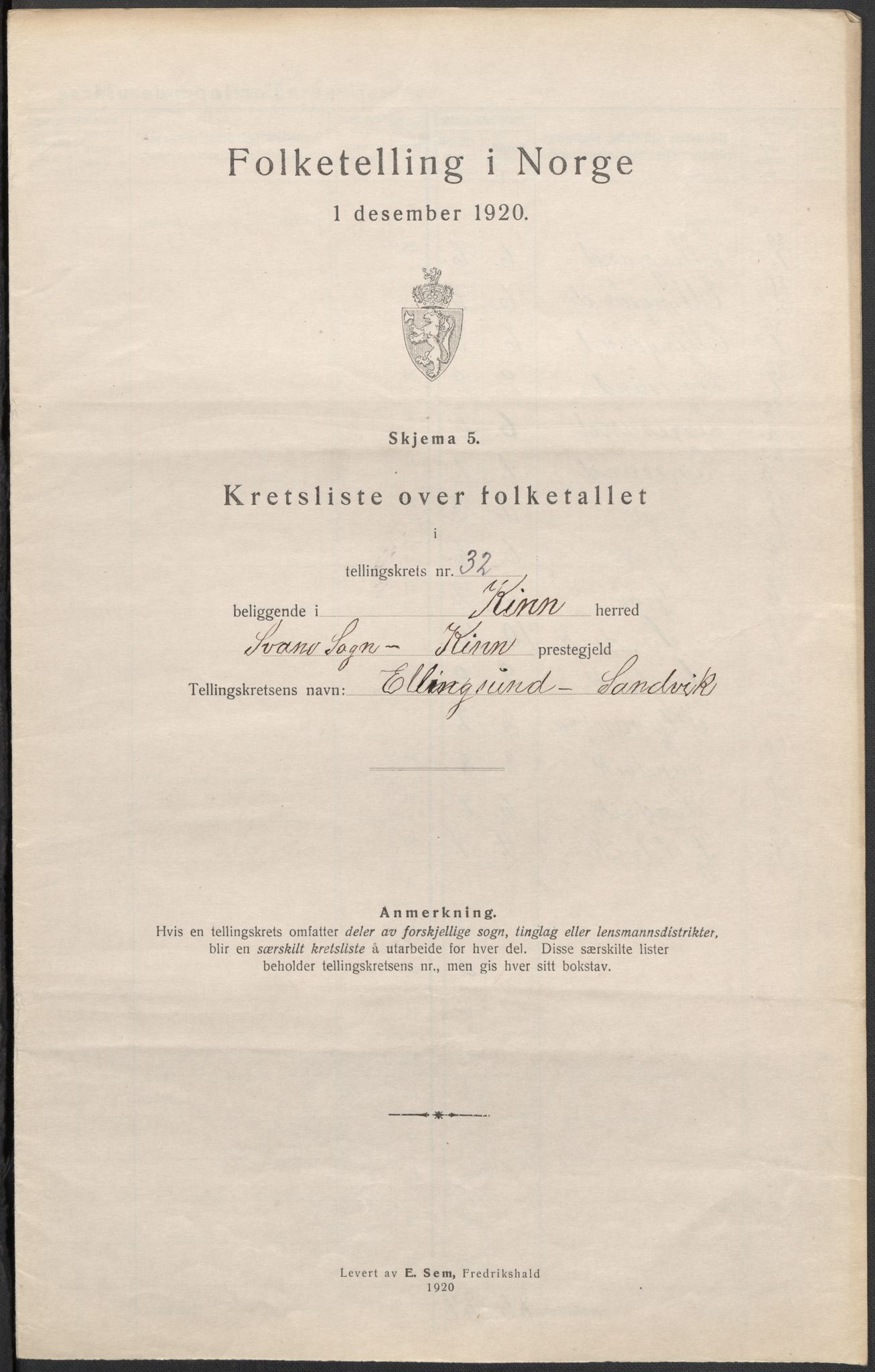 SAB, 1920 census for Kinn, 1920, p. 98