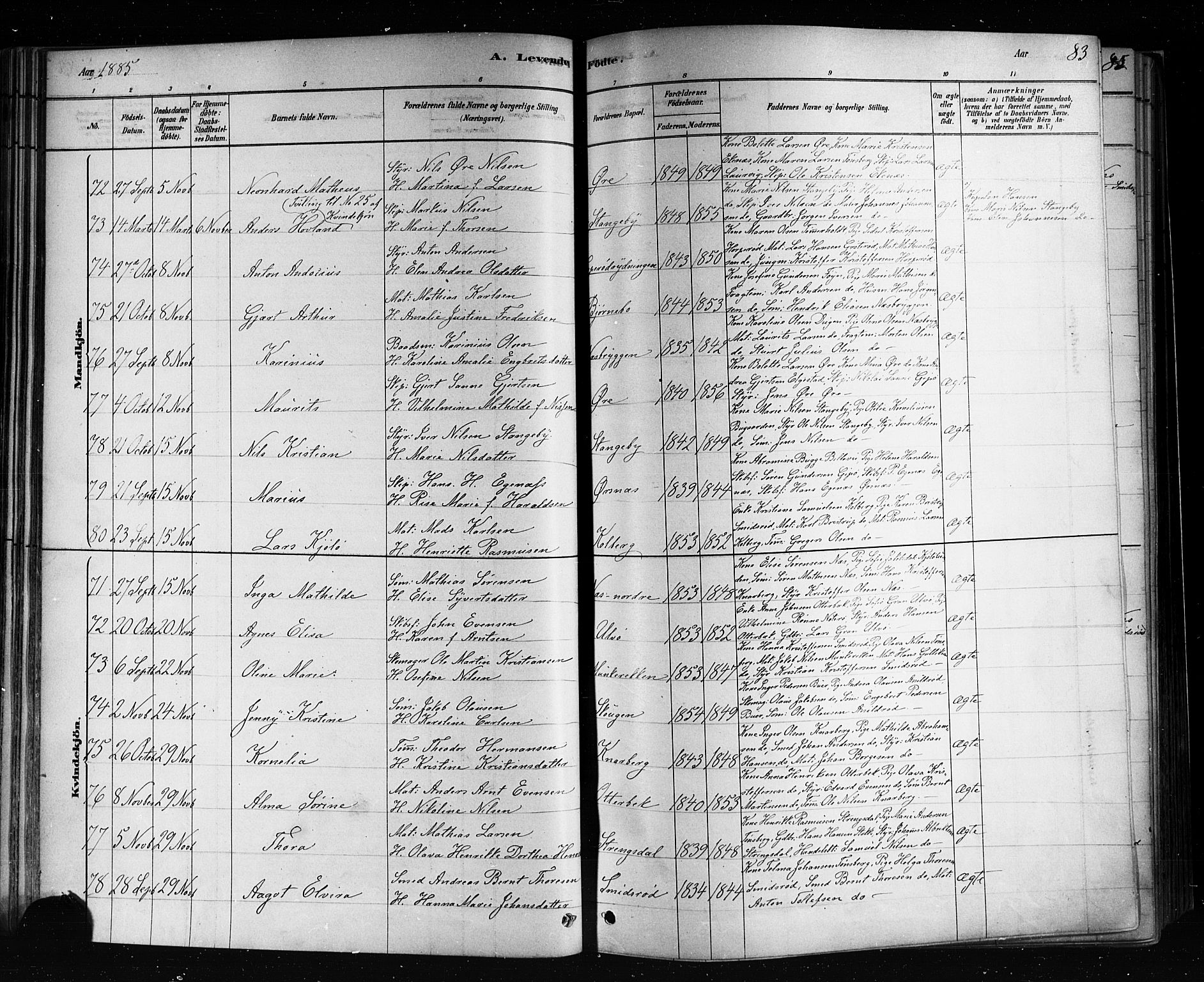 Nøtterøy kirkebøker, AV/SAKO-A-354/F/Fa/L0008: Parish register (official) no. I 8, 1878-1893, p. 83