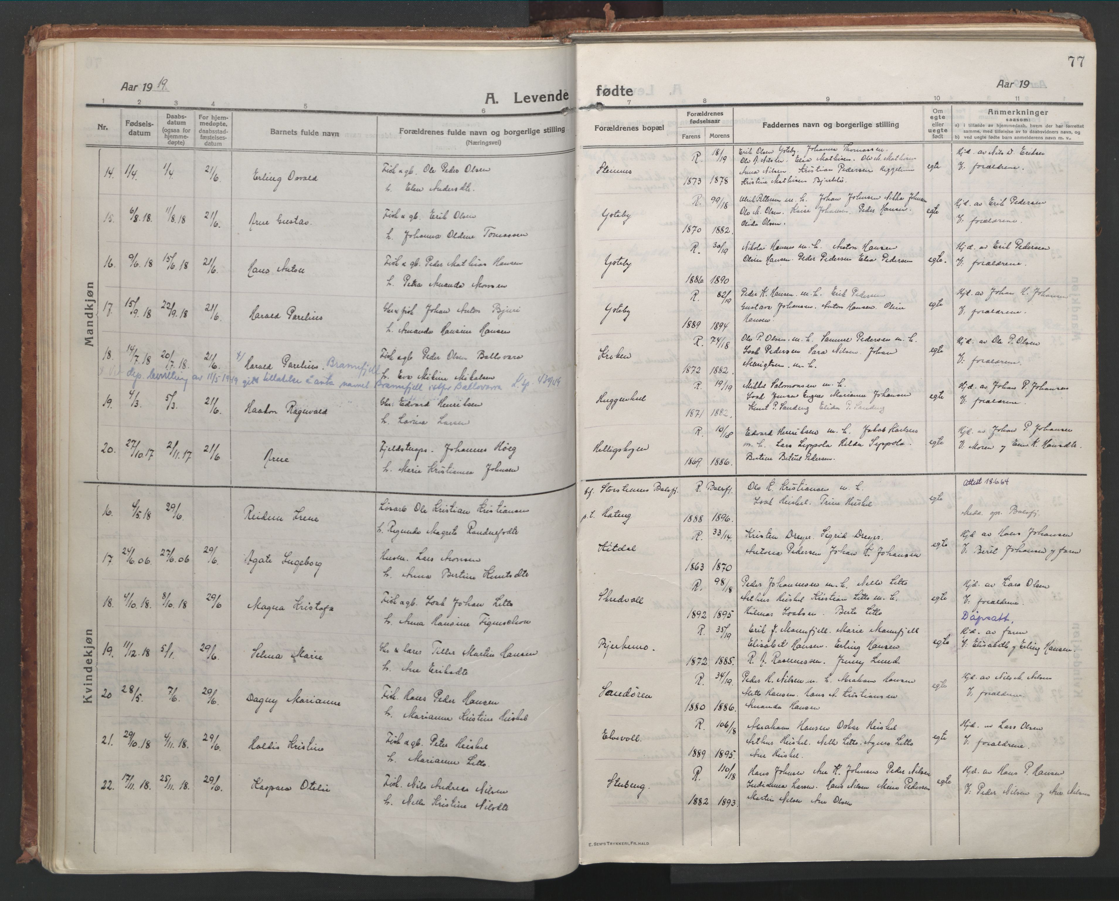 Lyngen sokneprestembete, AV/SATØ-S-1289/H/He/Hea/L0012kirke: Parish register (official) no. 12, 1914-1923, p. 77