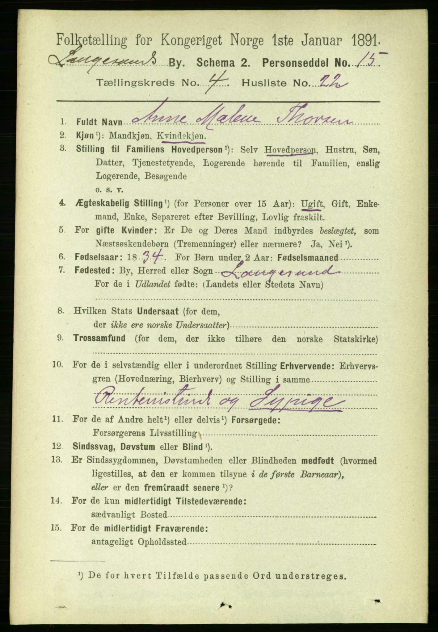 RA, 1891 census for 0802 Langesund, 1891, p. 1289