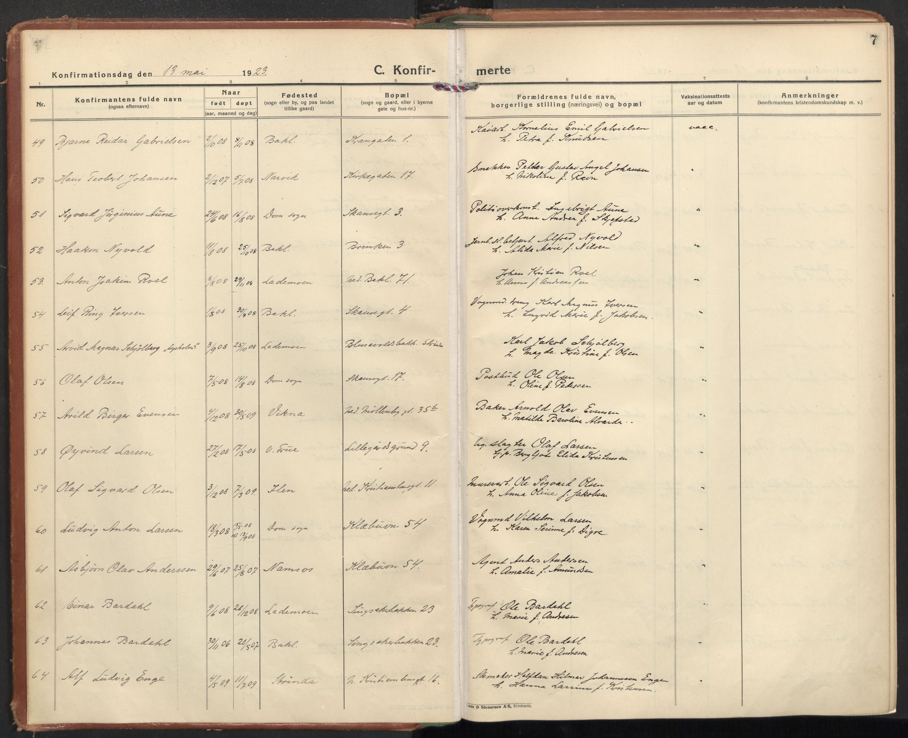 Ministerialprotokoller, klokkerbøker og fødselsregistre - Sør-Trøndelag, AV/SAT-A-1456/604/L0208: Parish register (official) no. 604A28, 1923-1937, p. 7