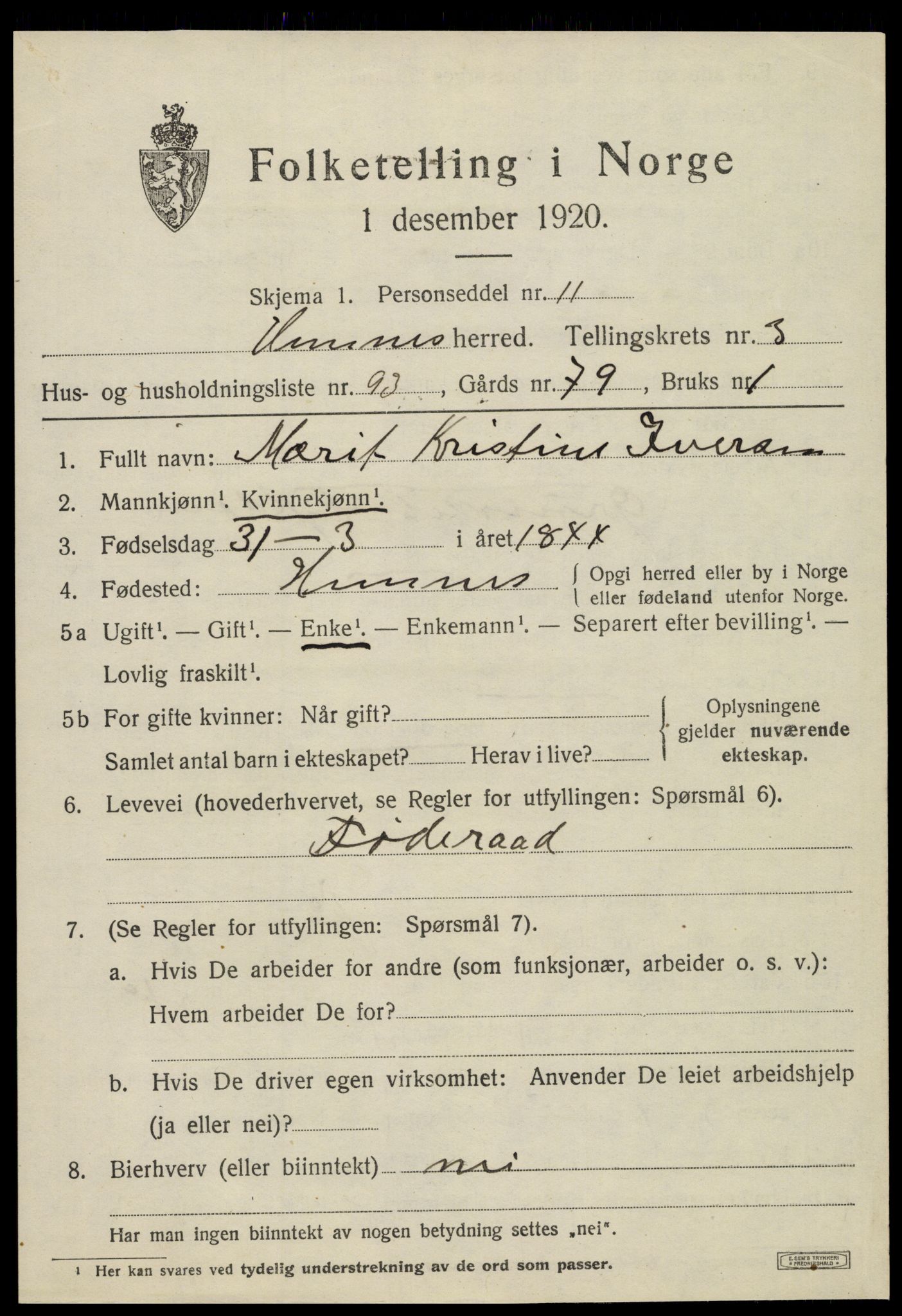 SAT, 1920 census for Hemnes, 1920, p. 5468