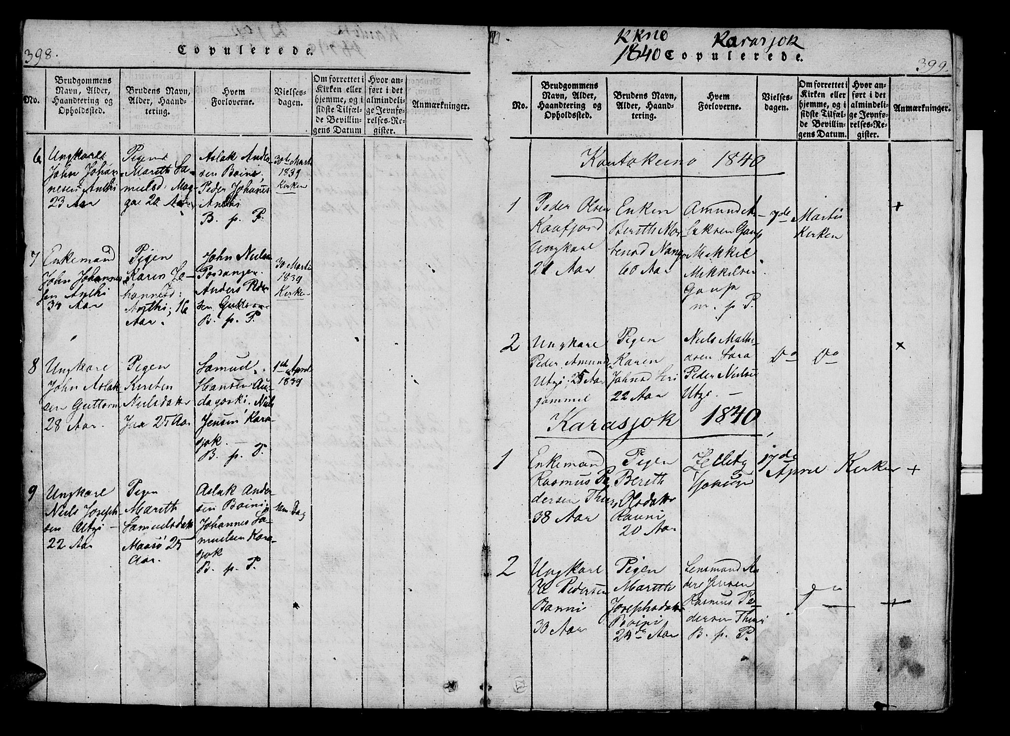 Kistrand/Porsanger sokneprestembete, SATØ/S-1351/H/Ha/L0010.kirke: Parish register (official) no. 10, 1821-1842, p. 398-399