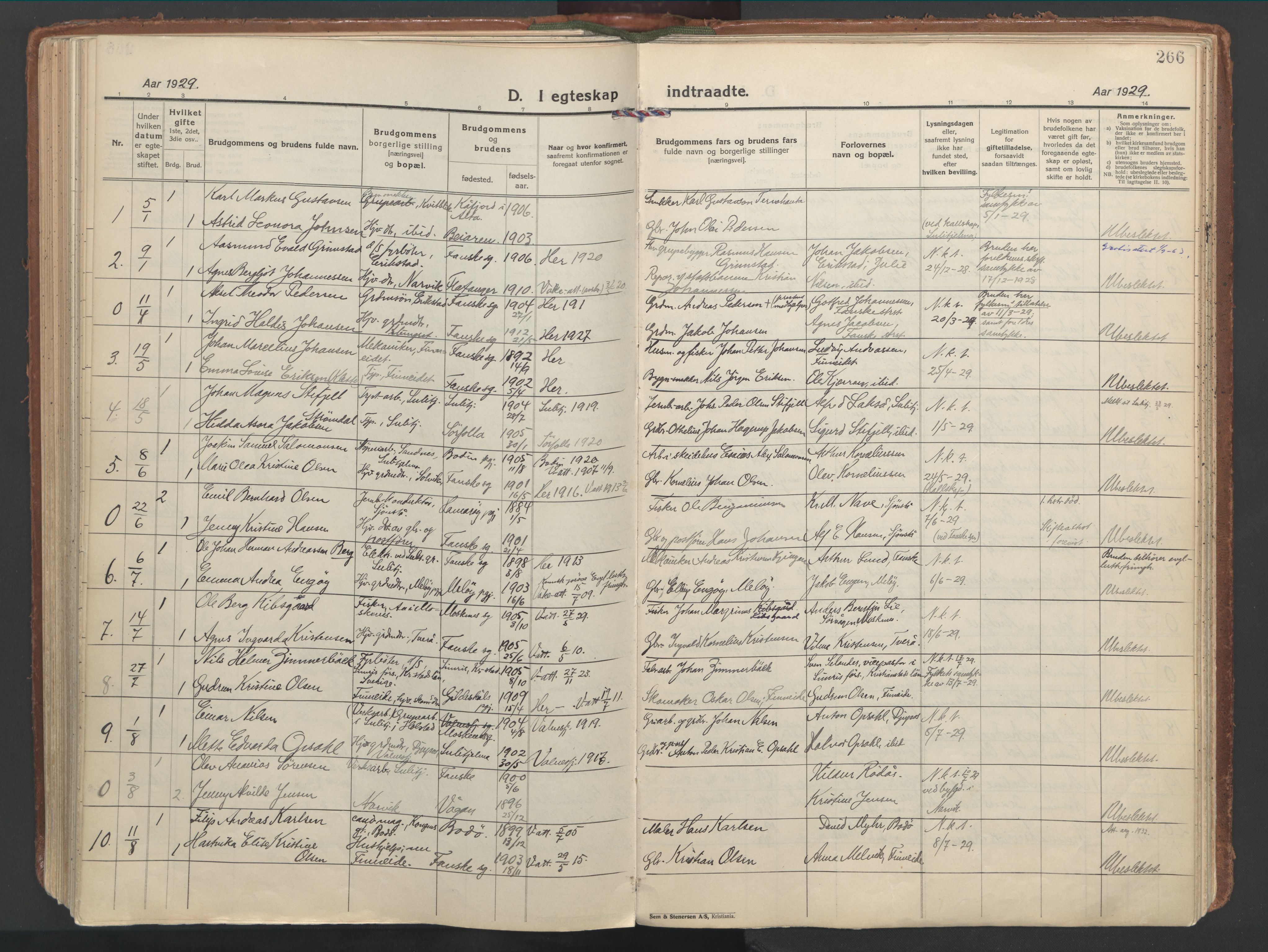 Ministerialprotokoller, klokkerbøker og fødselsregistre - Nordland, SAT/A-1459/849/L0699: Parish register (official) no. 849A10, 1924-1937, p. 266
