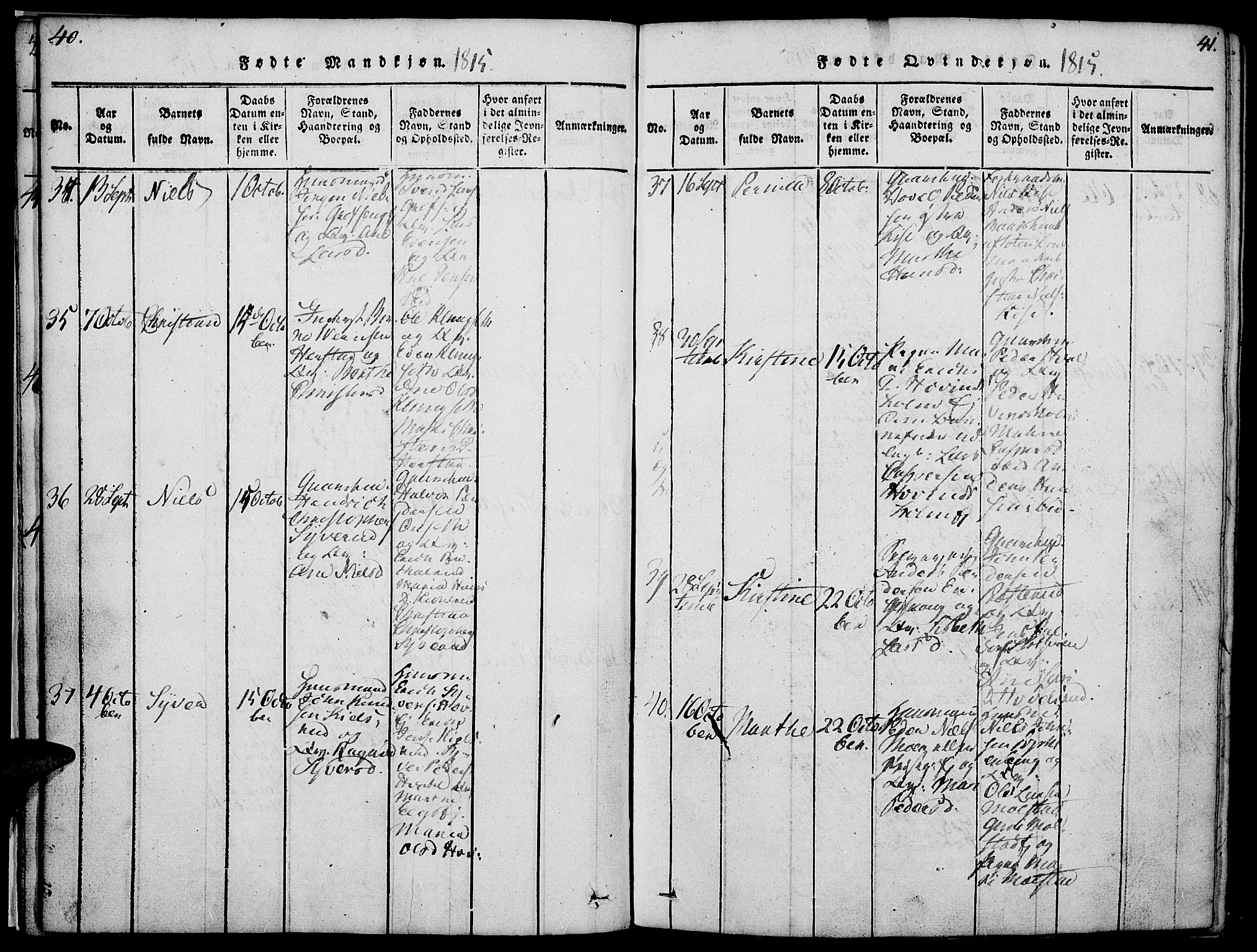 Nes prestekontor, Hedmark, SAH/PREST-020/K/Ka/L0002: Parish register (official) no. 2, 1813-1827, p. 40-41