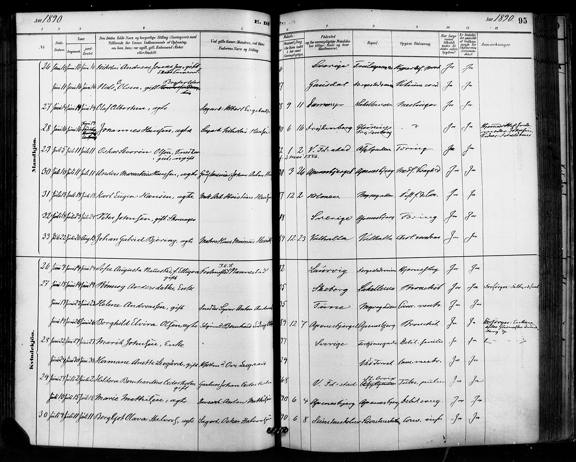 Fredrikstad domkirkes prestekontor Kirkebøker, SAO/A-10906/F/Fa/L0003: Parish register (official) no. 3, 1878-1904, p. 95