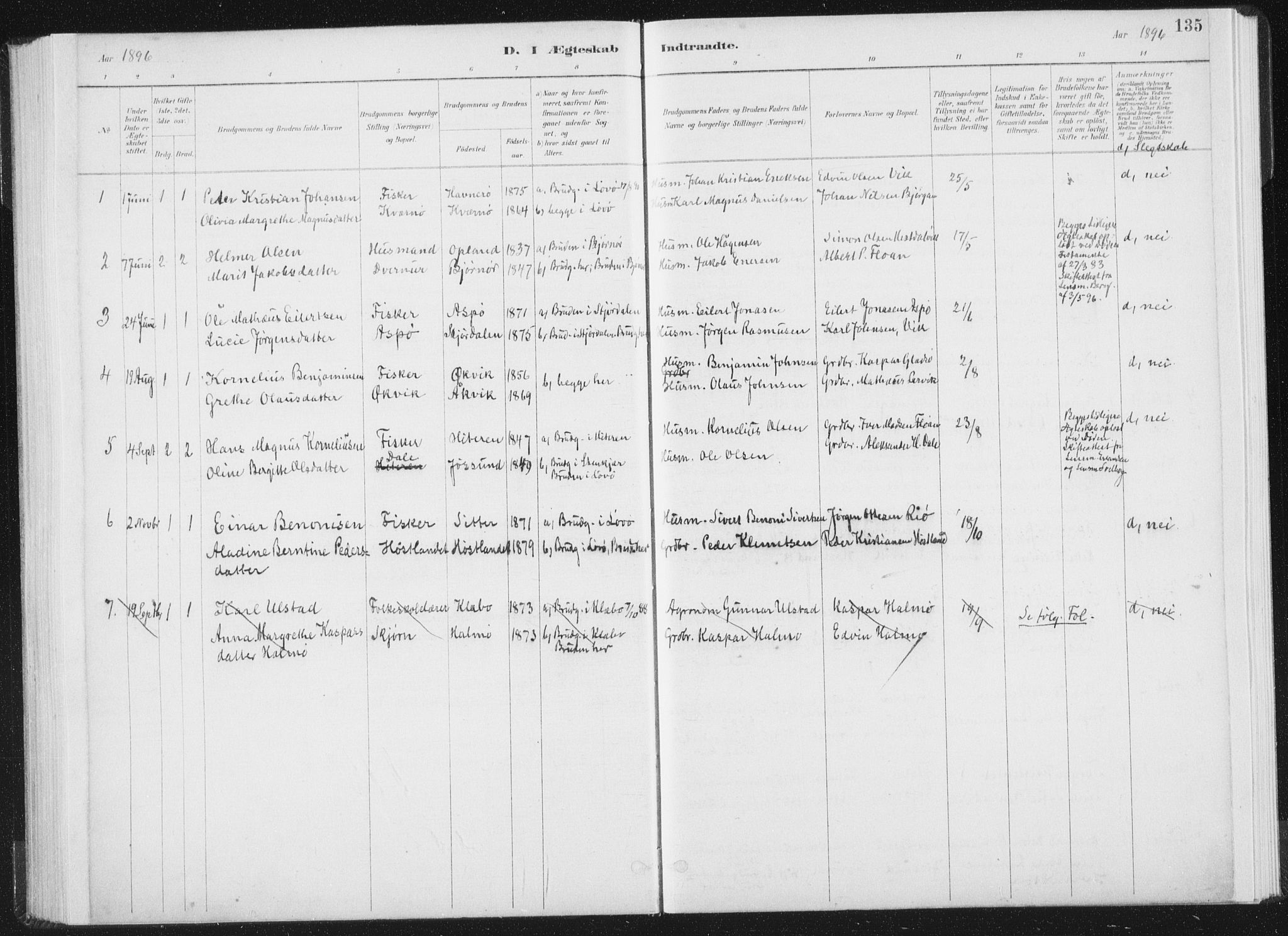 Ministerialprotokoller, klokkerbøker og fødselsregistre - Nord-Trøndelag, SAT/A-1458/771/L0597: Parish register (official) no. 771A04, 1885-1910, p. 135