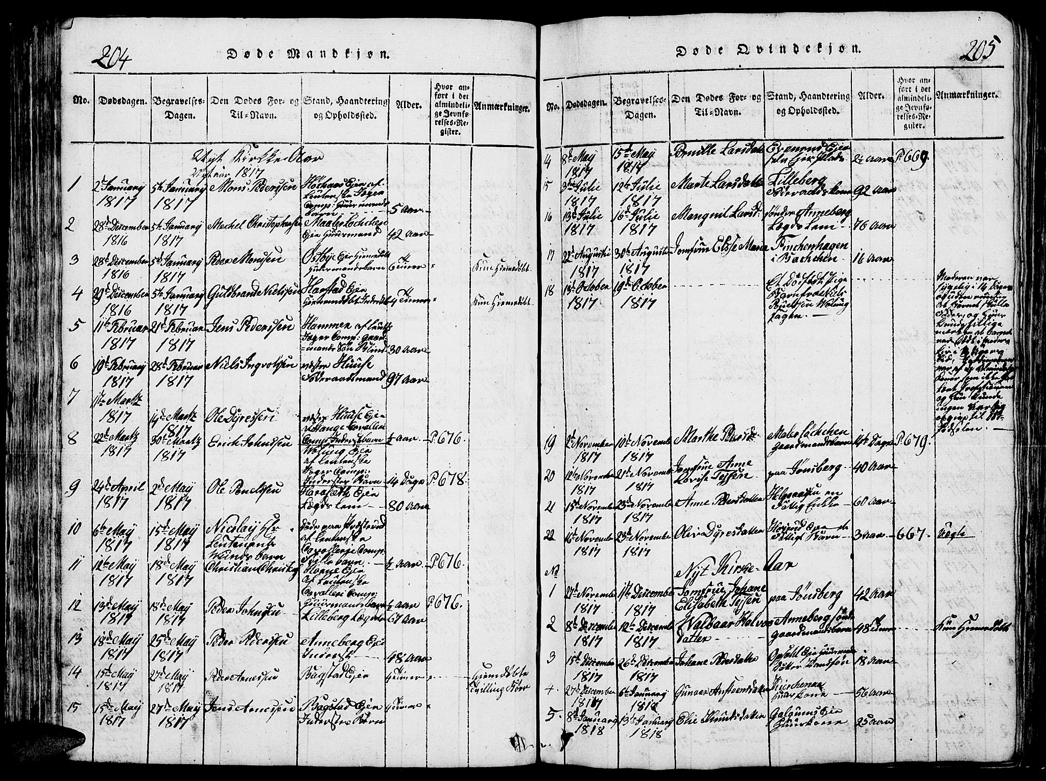 Romedal prestekontor, SAH/PREST-004/L/L0005: Parish register (copy) no. 5, 1814-1829, p. 204-205