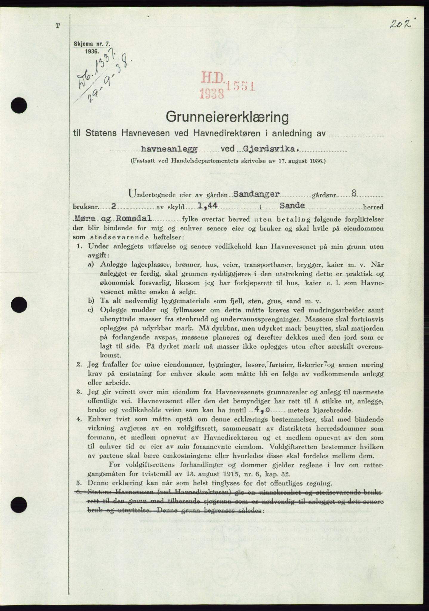 Søre Sunnmøre sorenskriveri, AV/SAT-A-4122/1/2/2C/L0066: Mortgage book no. 60, 1938-1938, Diary no: : 1337/1938