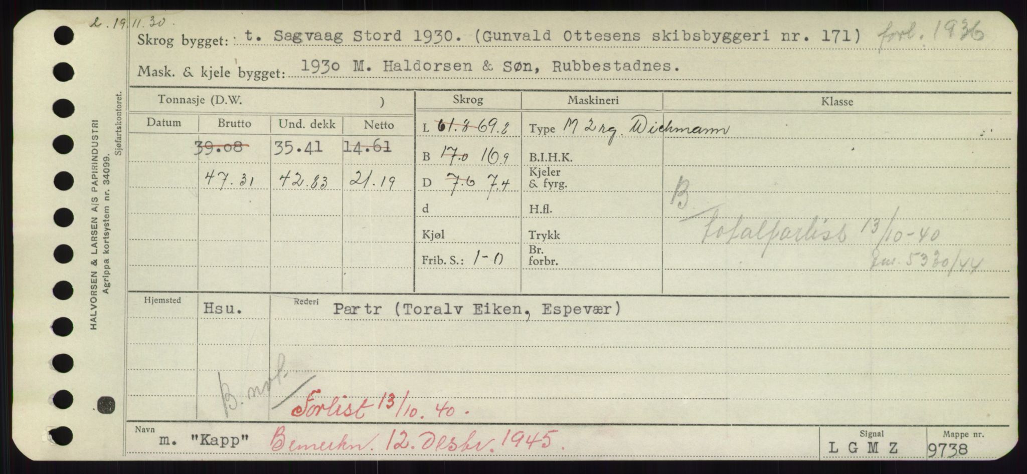 Sjøfartsdirektoratet med forløpere, Skipsmålingen, RA/S-1627/H/Hd/L0020: Fartøy, K-Kon, p. 57