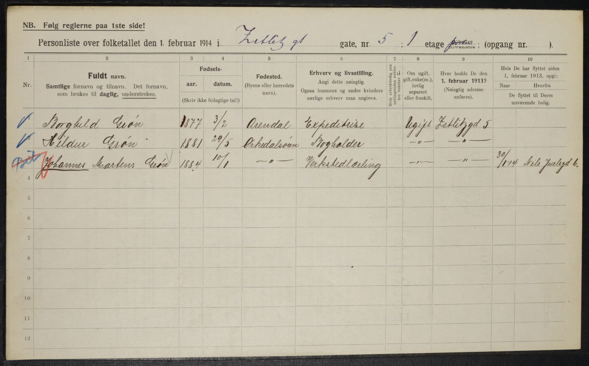 OBA, Municipal Census 1914 for Kristiania, 1914, p. 129701