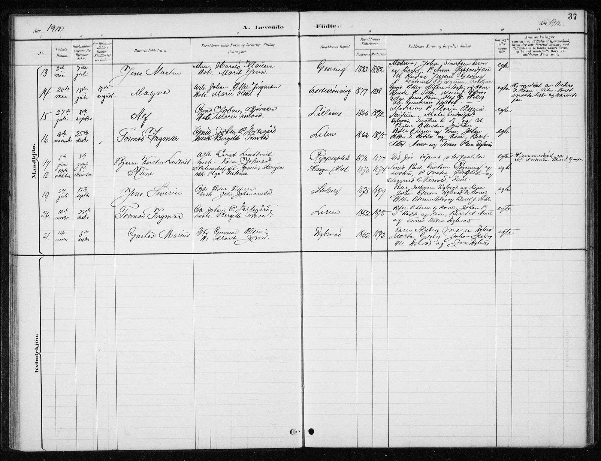 Ministerialprotokoller, klokkerbøker og fødselsregistre - Nord-Trøndelag, SAT/A-1458/710/L0096: Parish register (copy) no. 710C01, 1892-1925, p. 37