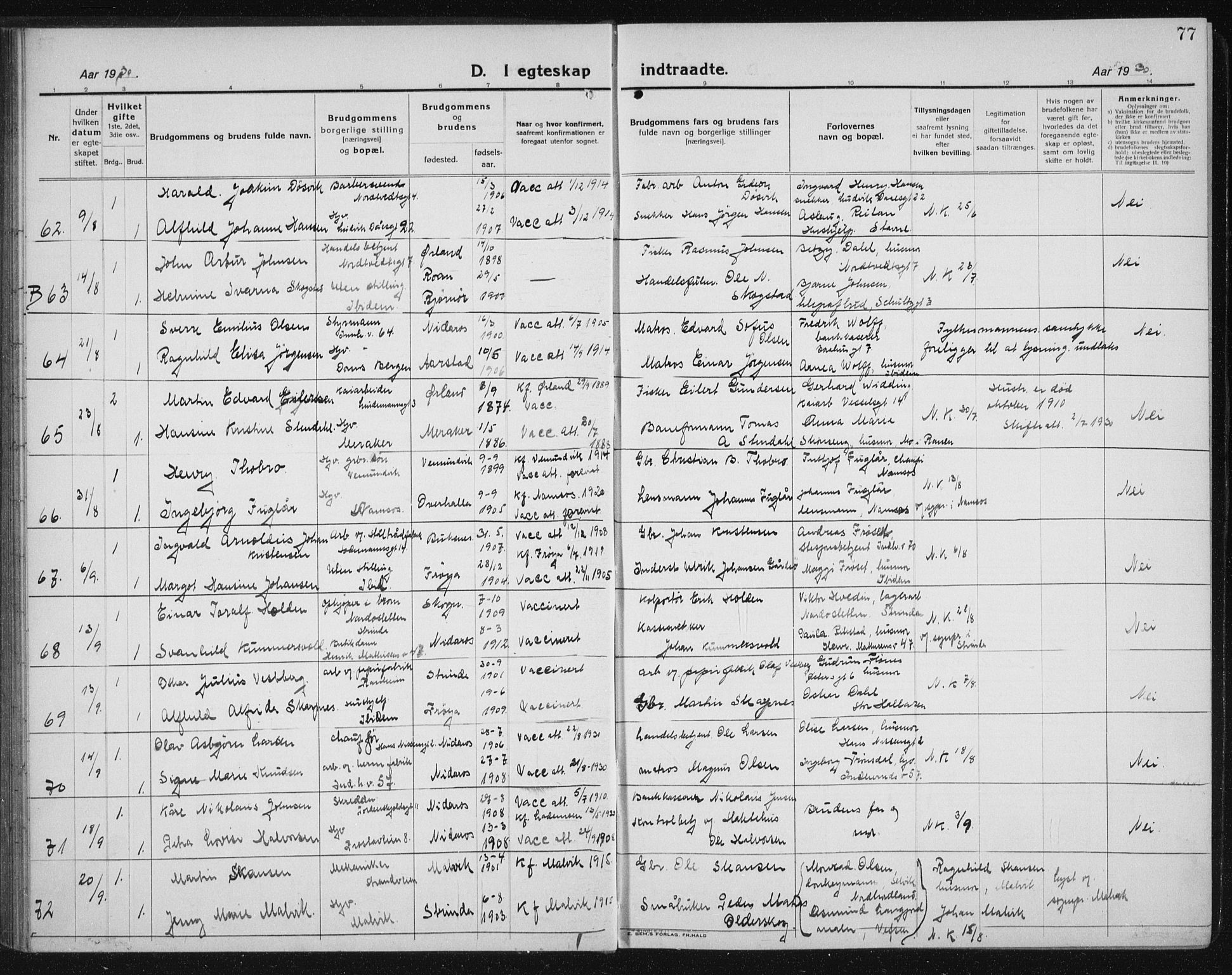 Ministerialprotokoller, klokkerbøker og fødselsregistre - Sør-Trøndelag, AV/SAT-A-1456/605/L0260: Parish register (copy) no. 605C07, 1922-1942, p. 77