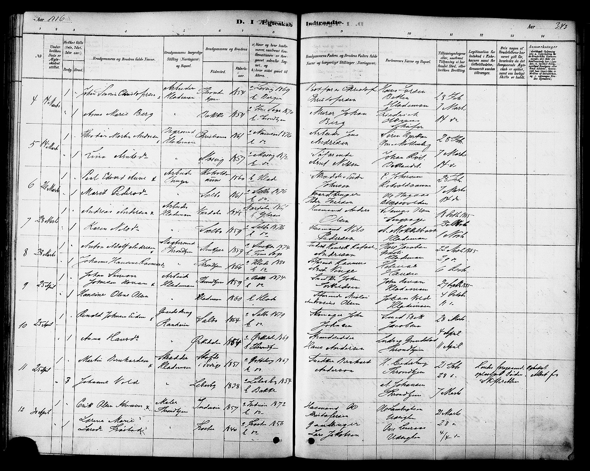 Ministerialprotokoller, klokkerbøker og fødselsregistre - Sør-Trøndelag, SAT/A-1456/606/L0294: Parish register (official) no. 606A09, 1878-1886, p. 343