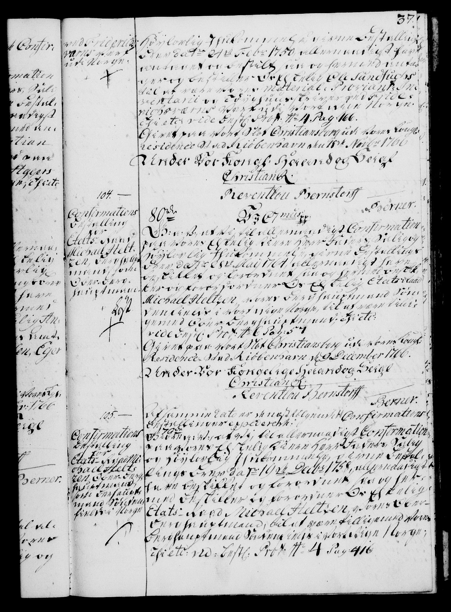 Rentekammeret, Kammerkanselliet, RA/EA-3111/G/Gg/Ggg/L0003: Norsk konfirmasjonsbestallingsprotokoll med register (merket RK 53.33), 1766-1772, p. 37