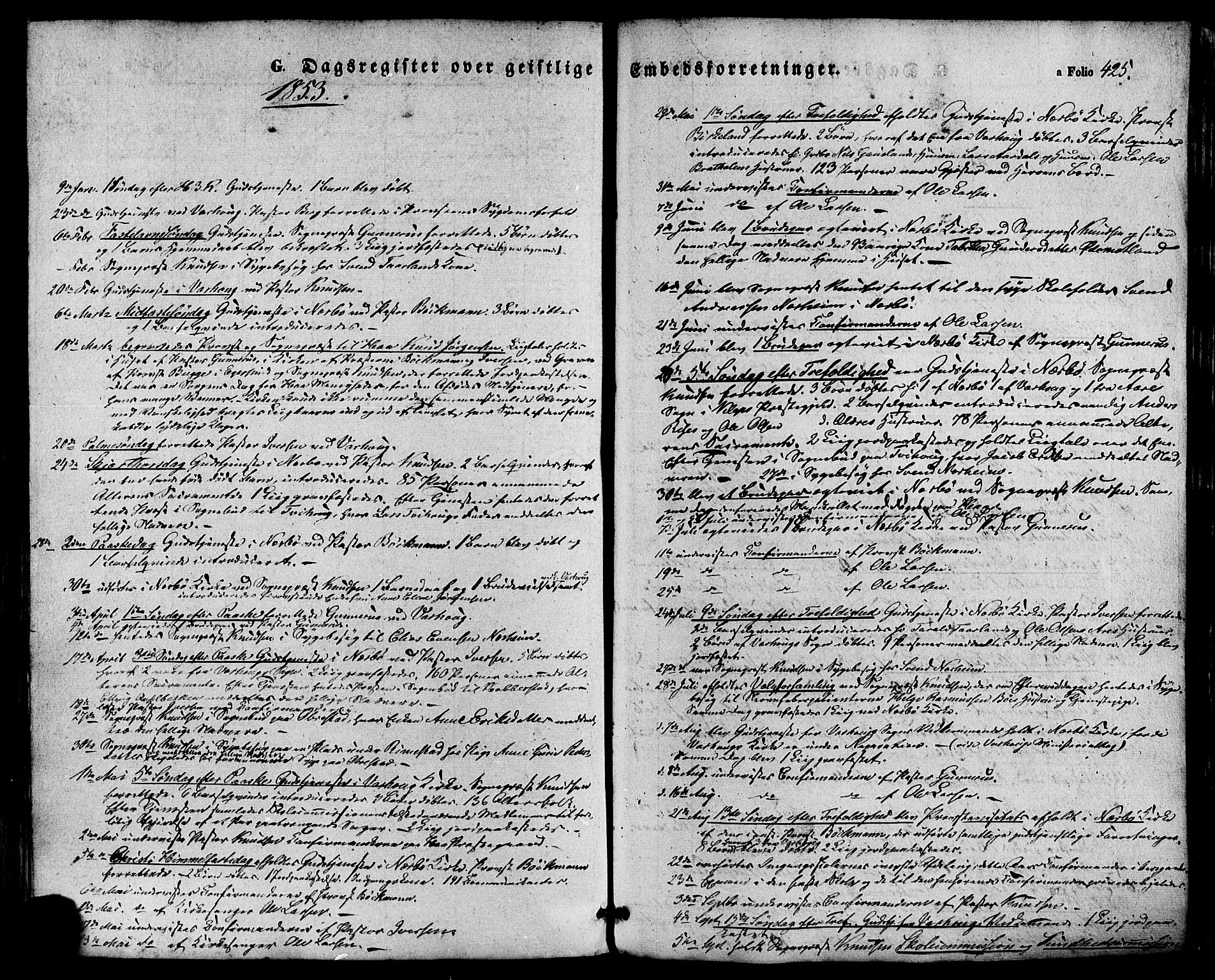 Hå sokneprestkontor, SAST/A-101801/001/30BA/L0008: Parish register (official) no. A 7, 1853-1878, p. 425